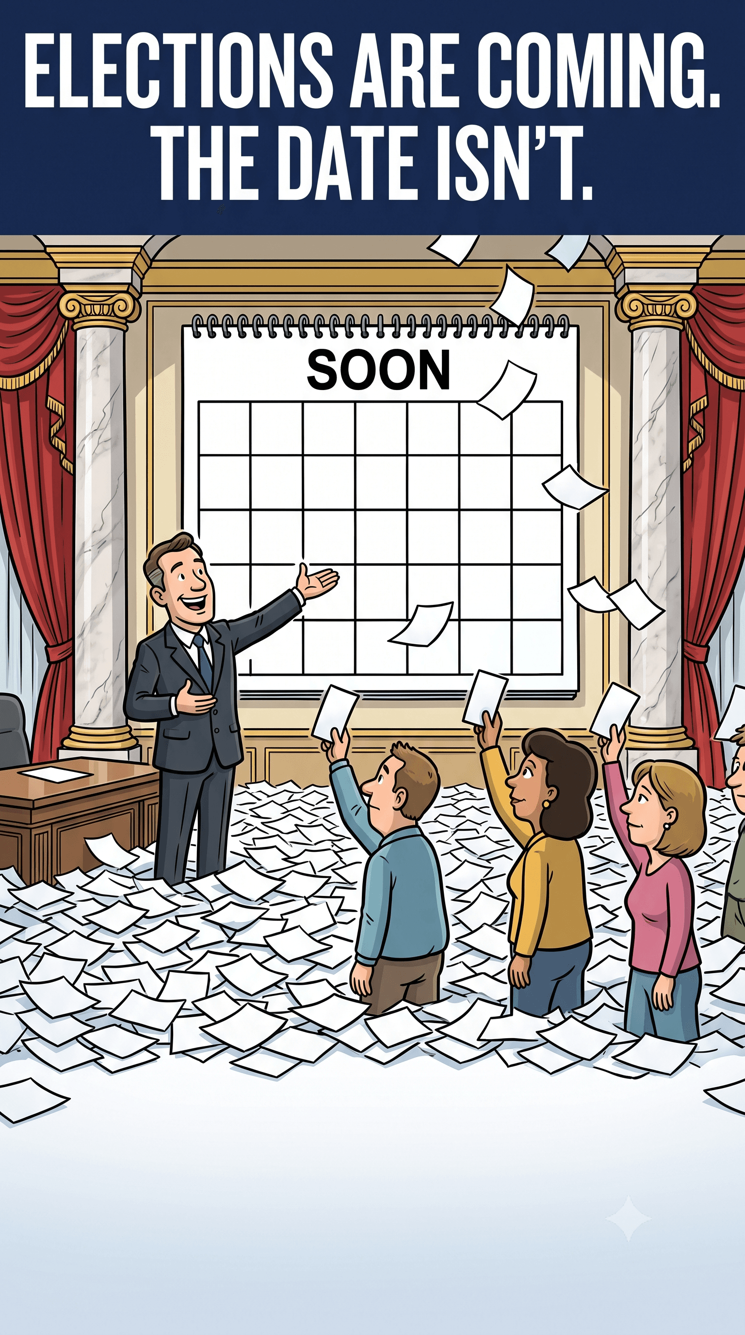Political cartoon: The Word That Stopped the Clock
