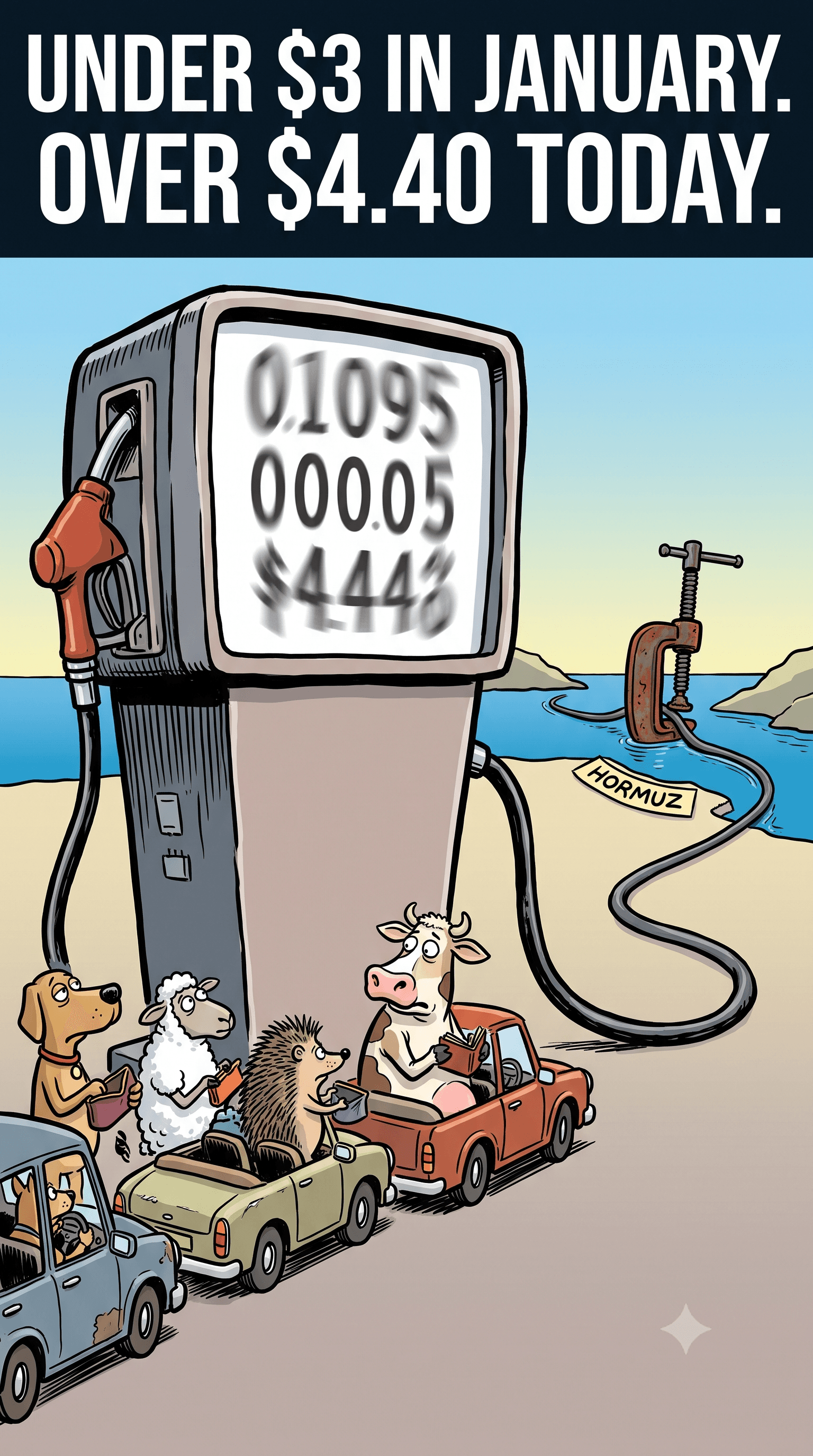 Political cartoon: A Waterway 100 Miles Wide Is Setting the Price at Your Pump