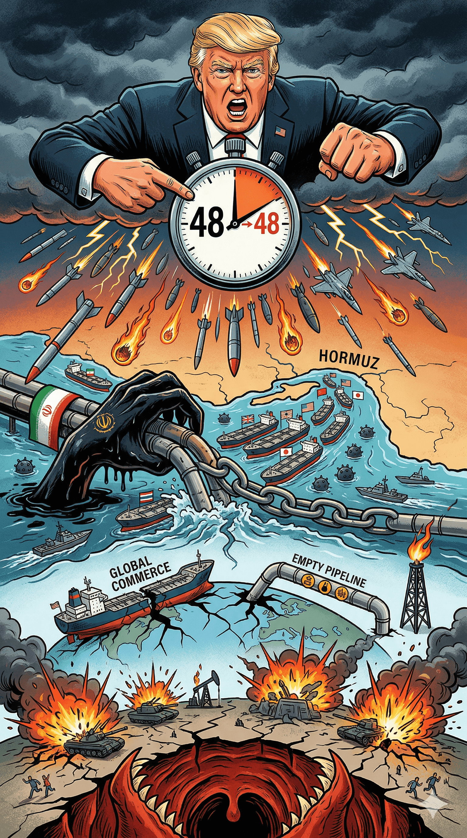 Political cartoon: ‘All Hell Will Rain Down’: Trump Issues 48-Hour Ultimatum to Iran Over Strait of Hormuz Blockade