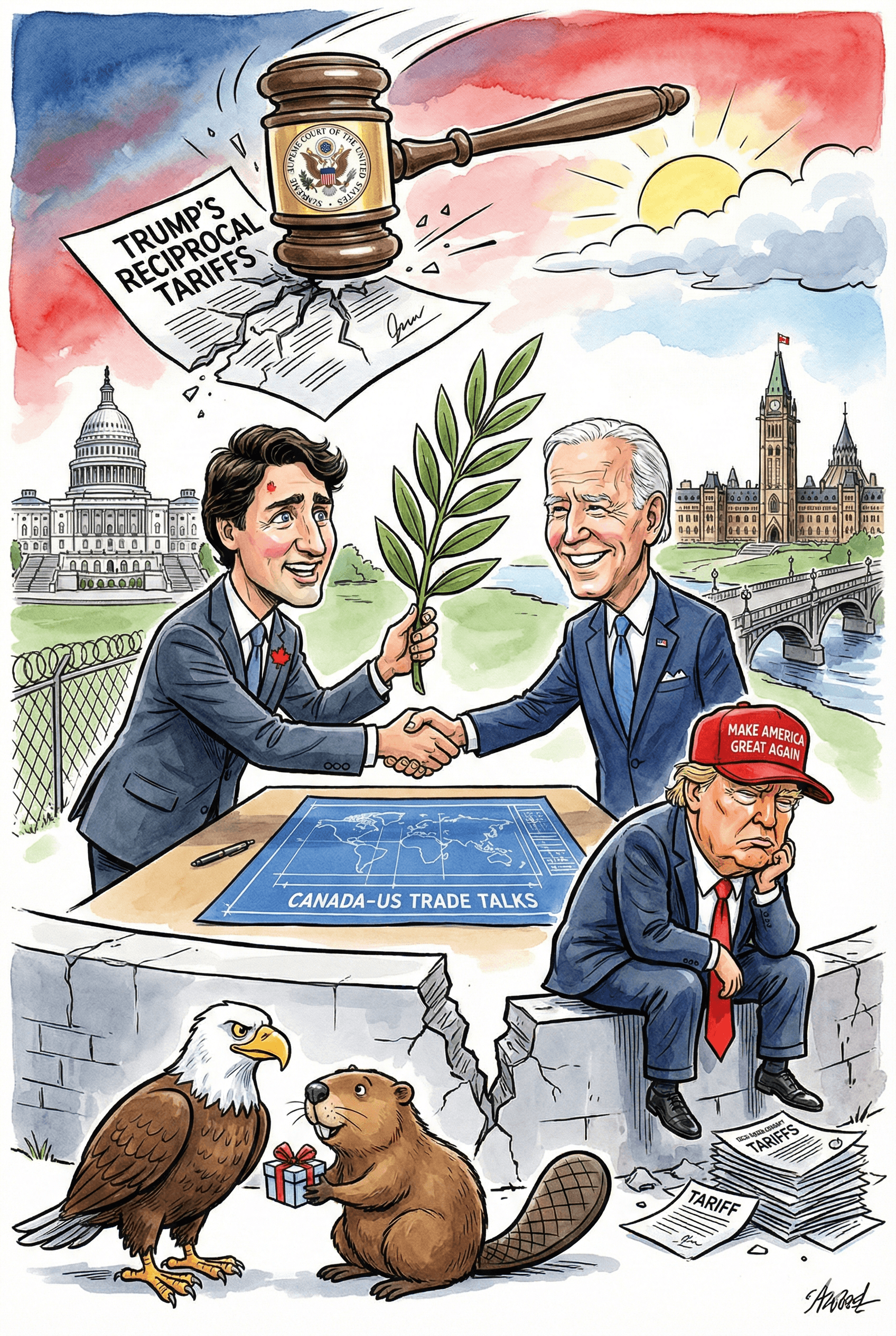 Political cartoon: Canada Eyes Renewed Trade Talks With Washington Following Supreme Court Ruling Against Trump's Reciprocal Tariffs