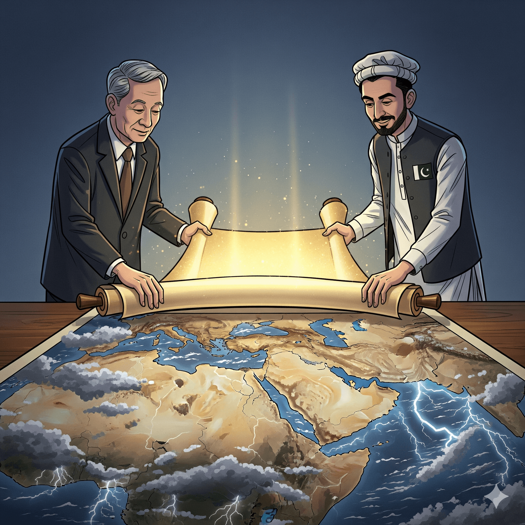 Political cartoon: China and Pakistan Unveil Comprehensive Five-Point Peace Plan to De-Escalate West Asia Conflict