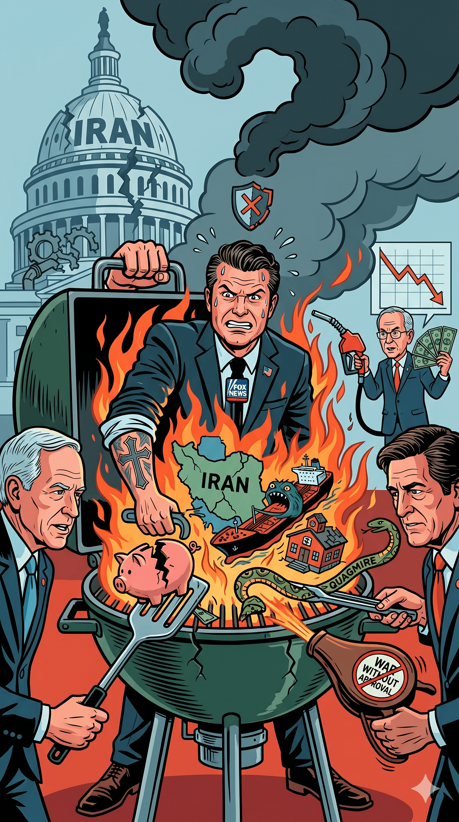 Political cartoon: Defense Secretary Pete Hegseth Faces Second Day of Fierce Congressional Grilling Over $25 Billion Iran War