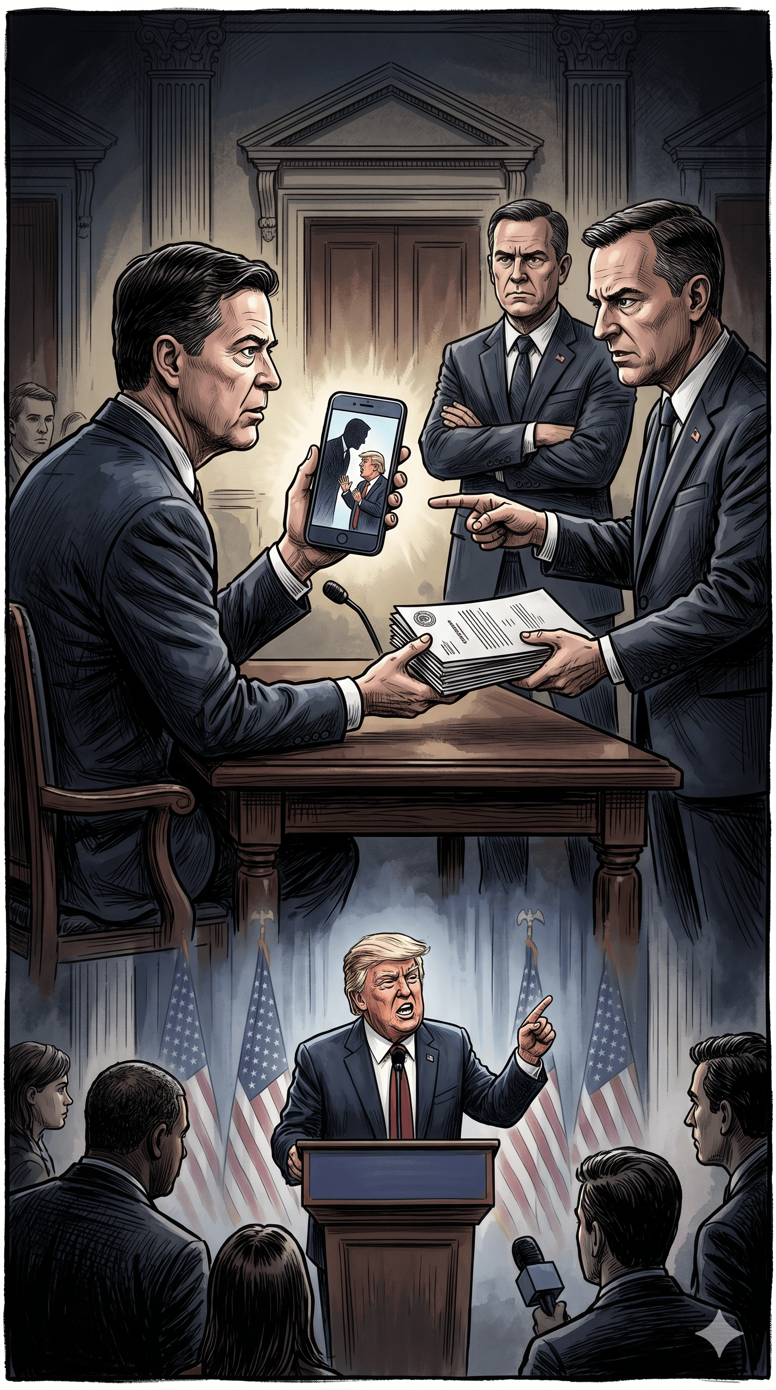 Political cartoon: Ex-FBI Director James Comey Indicted Again Over Controversial "86 47" Social Media Post