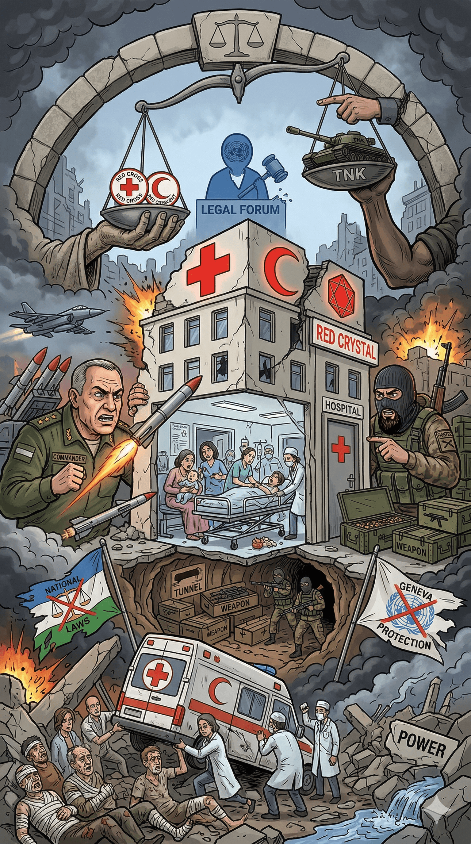 Political cartoon: Hospitals in War Zones: Are They Protected Under International Law?