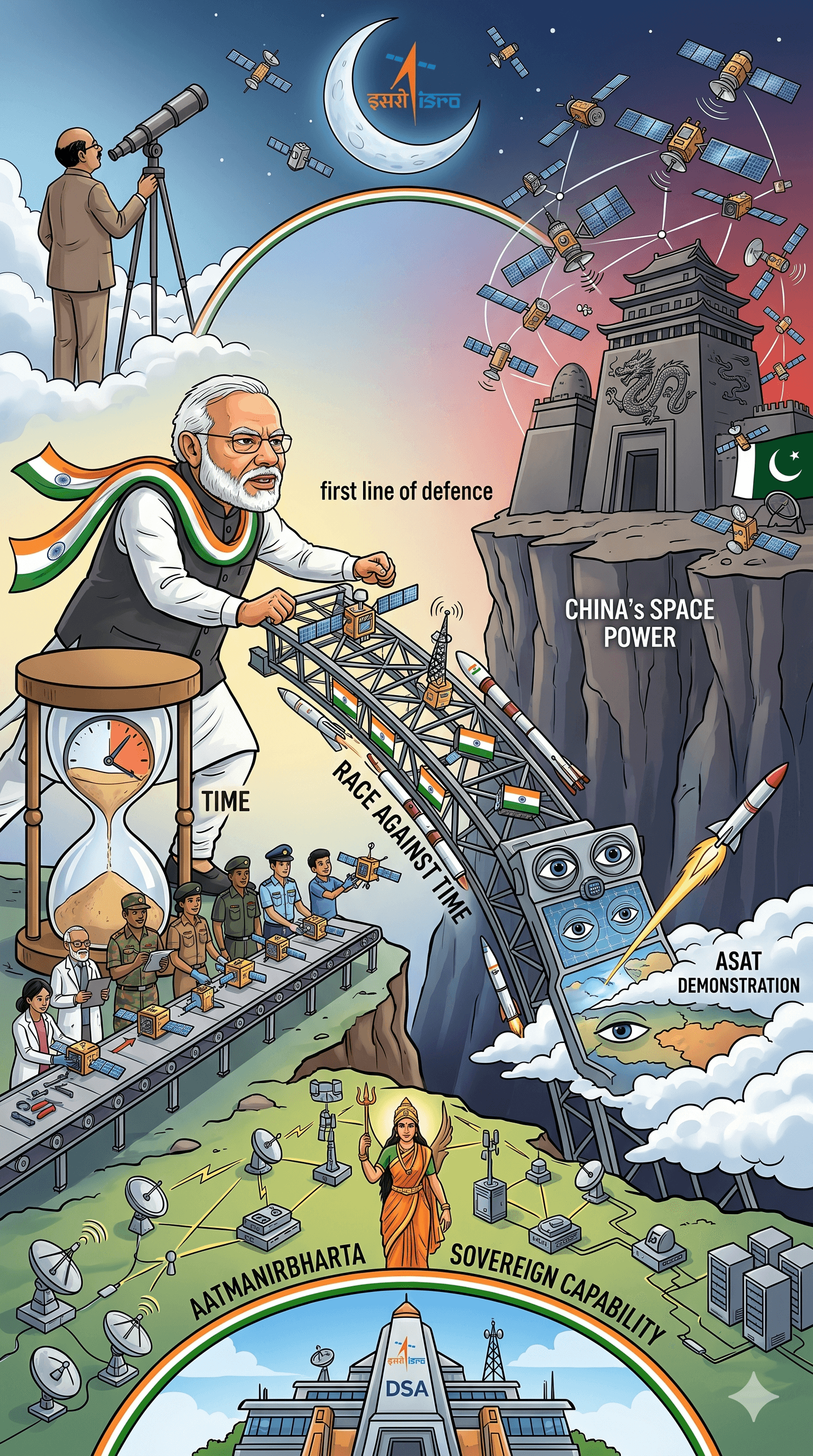 Political cartoon: India Races Against Time to Bridge New-Age Warfare Gap: Why Space is the First Line of Defence