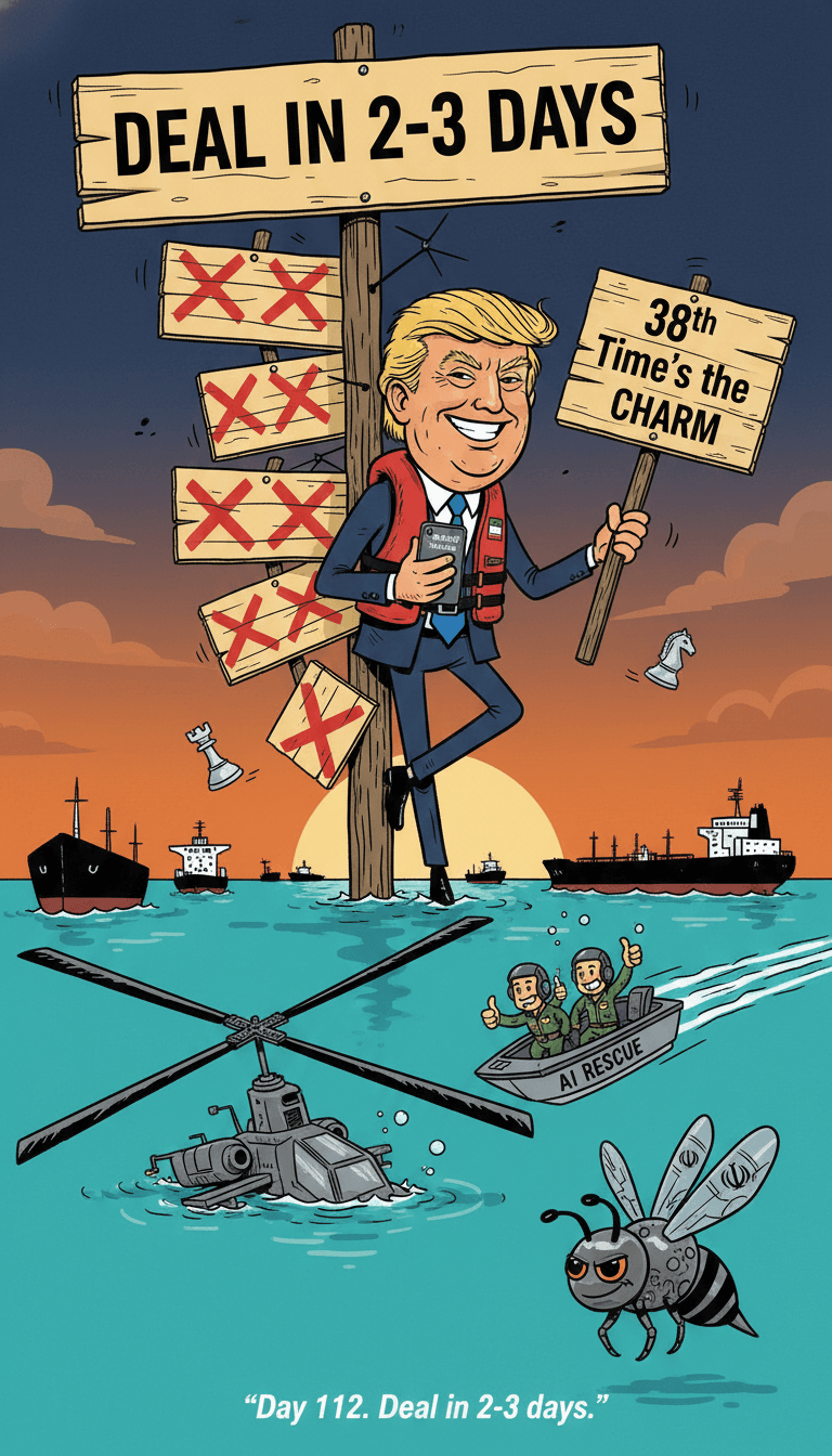 Political cartoon: Iran Shot Down a U.S. Apache Over the Strait of Hormuz — And Trump Is Calling It an Act of War