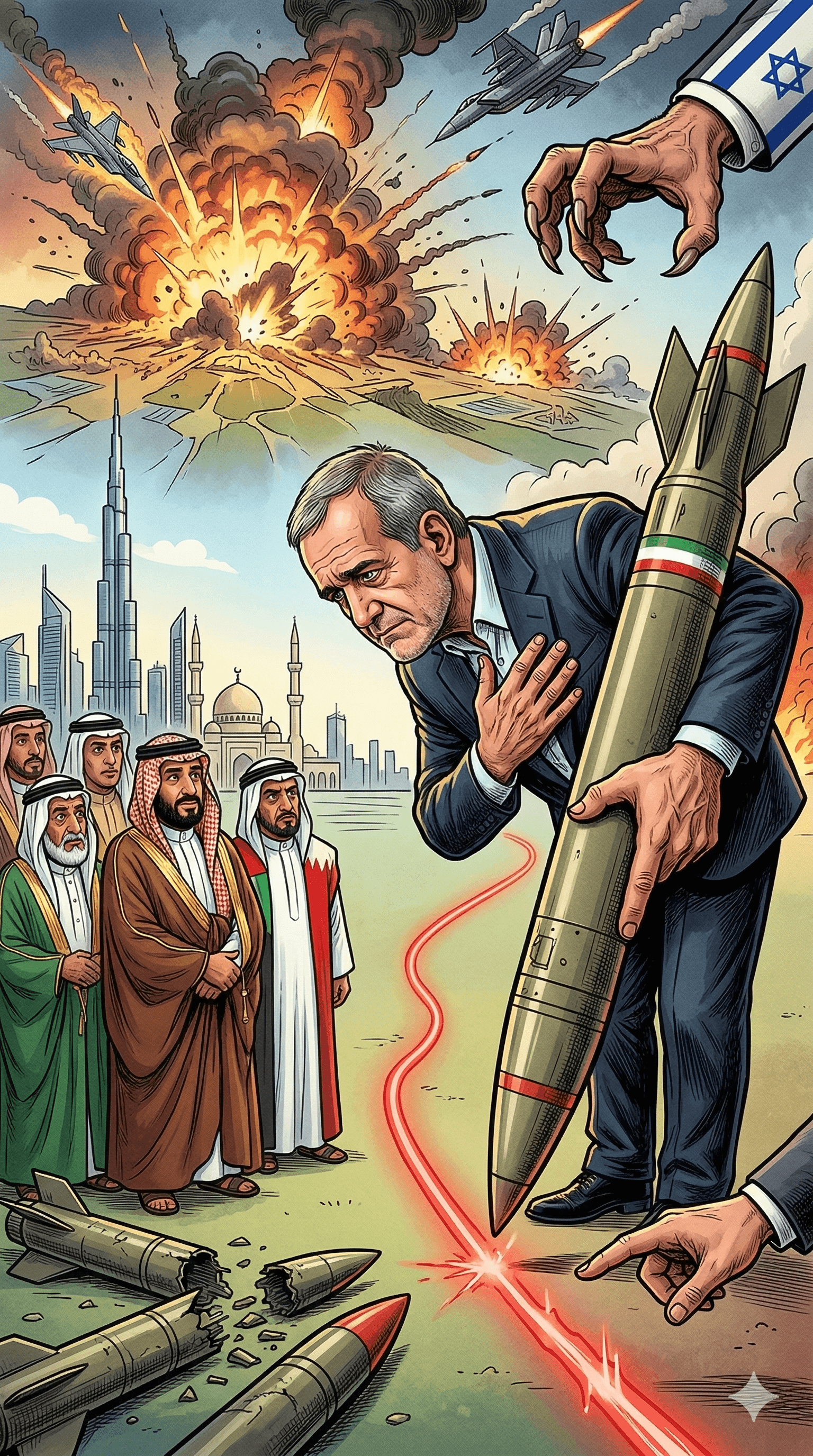 Political cartoon: Iran’s President Apologises to West Asian Neighbours, Pledges to Halt Strikes Unless Attacked
