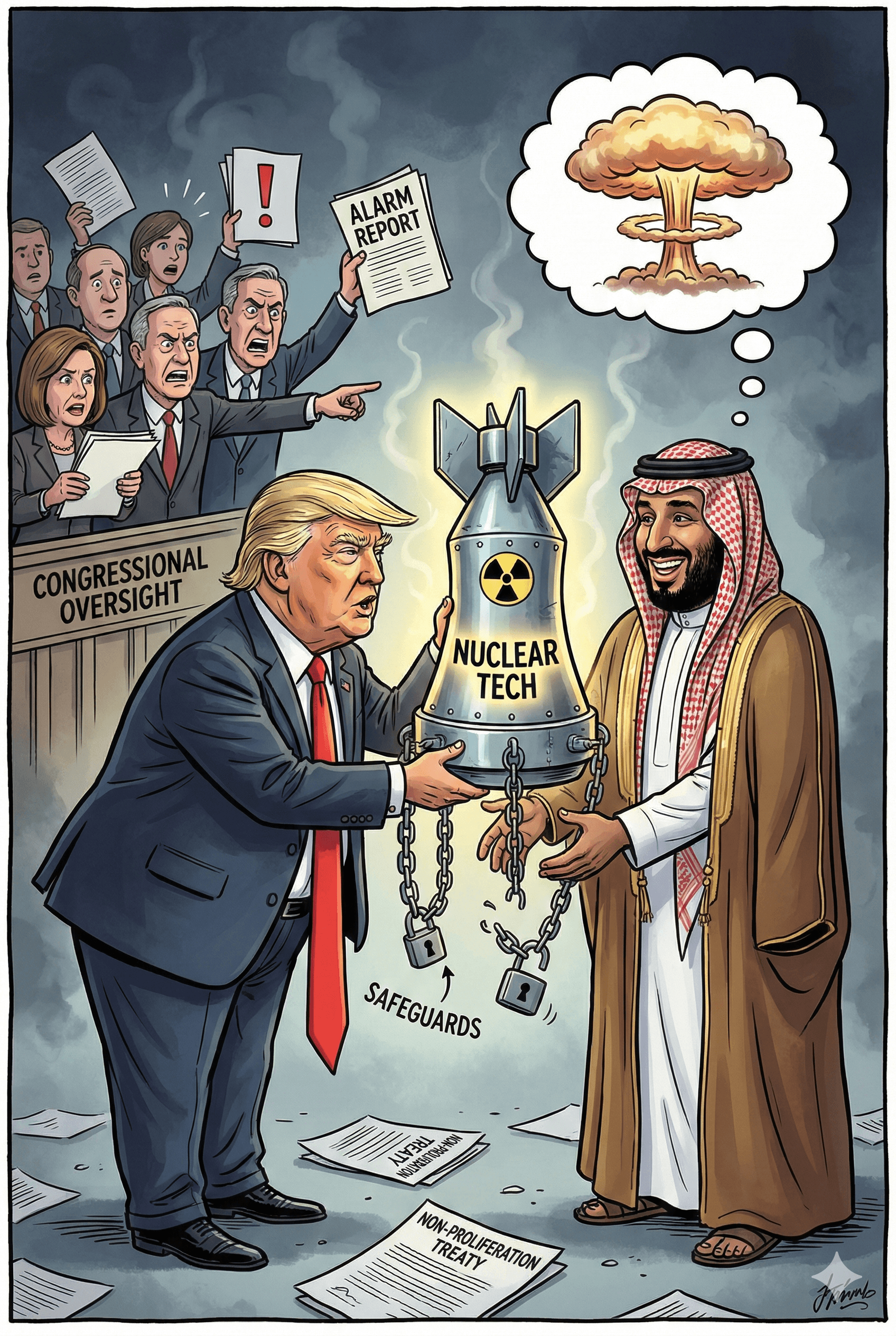 Political cartoon: Is the US Helping Saudi Arabia Get Closer to a Nuclear Bomb? Leaked Congressional Papers Raise Global Alarm