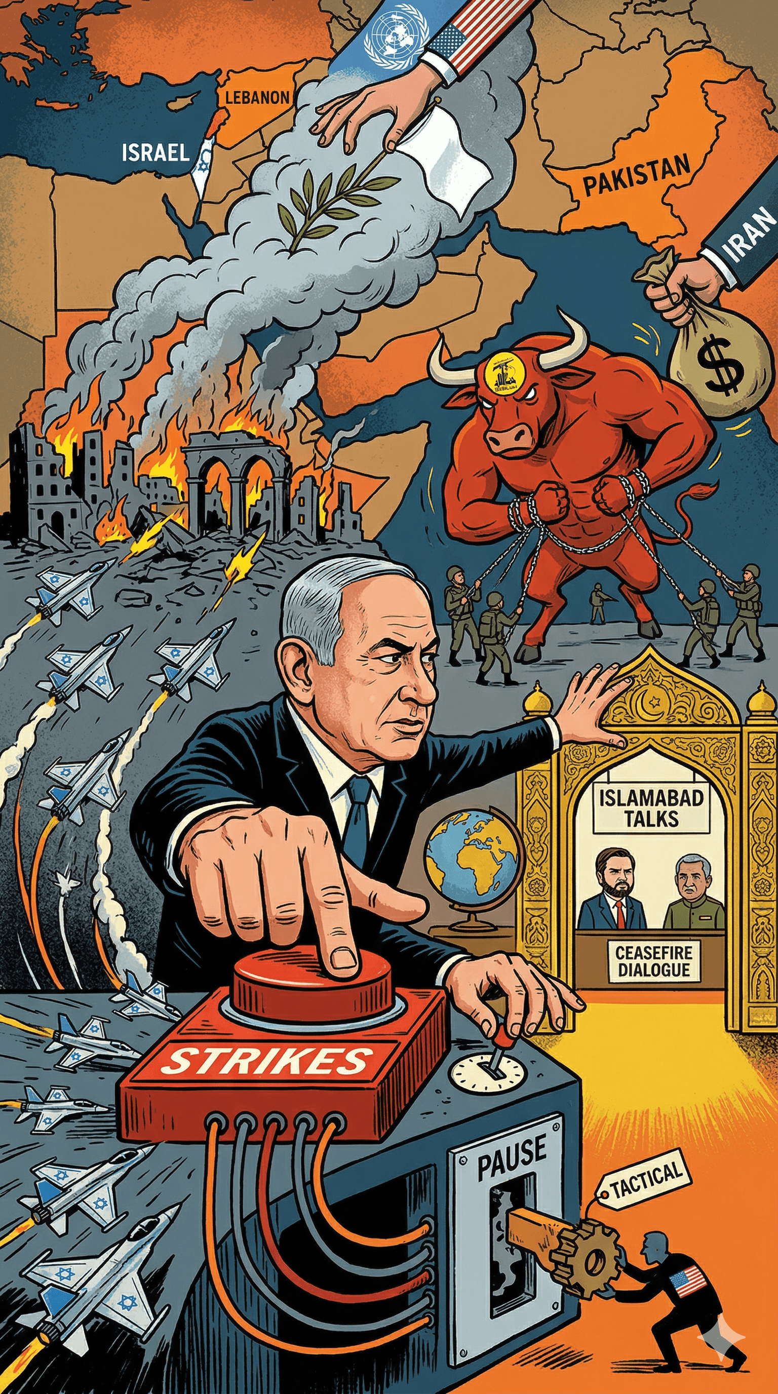 Political cartoon: Israel Considers Tactical Pause in Lebanon Strikes Amid Critical Islamabad Talks