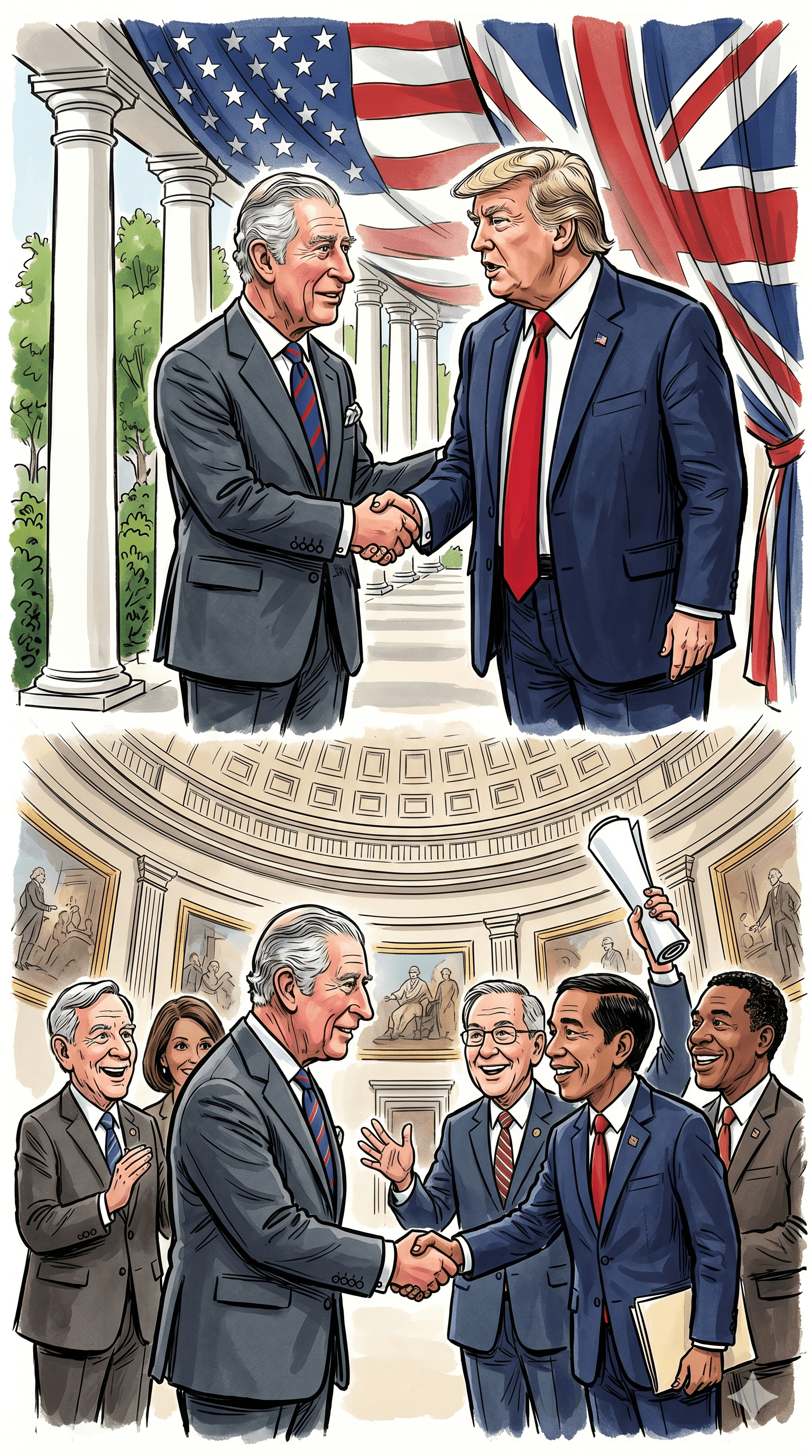 Political cartoon: King Charles III Highlights Enduring US-UK Bond During Historic Address to Congress and Trump Meeting
