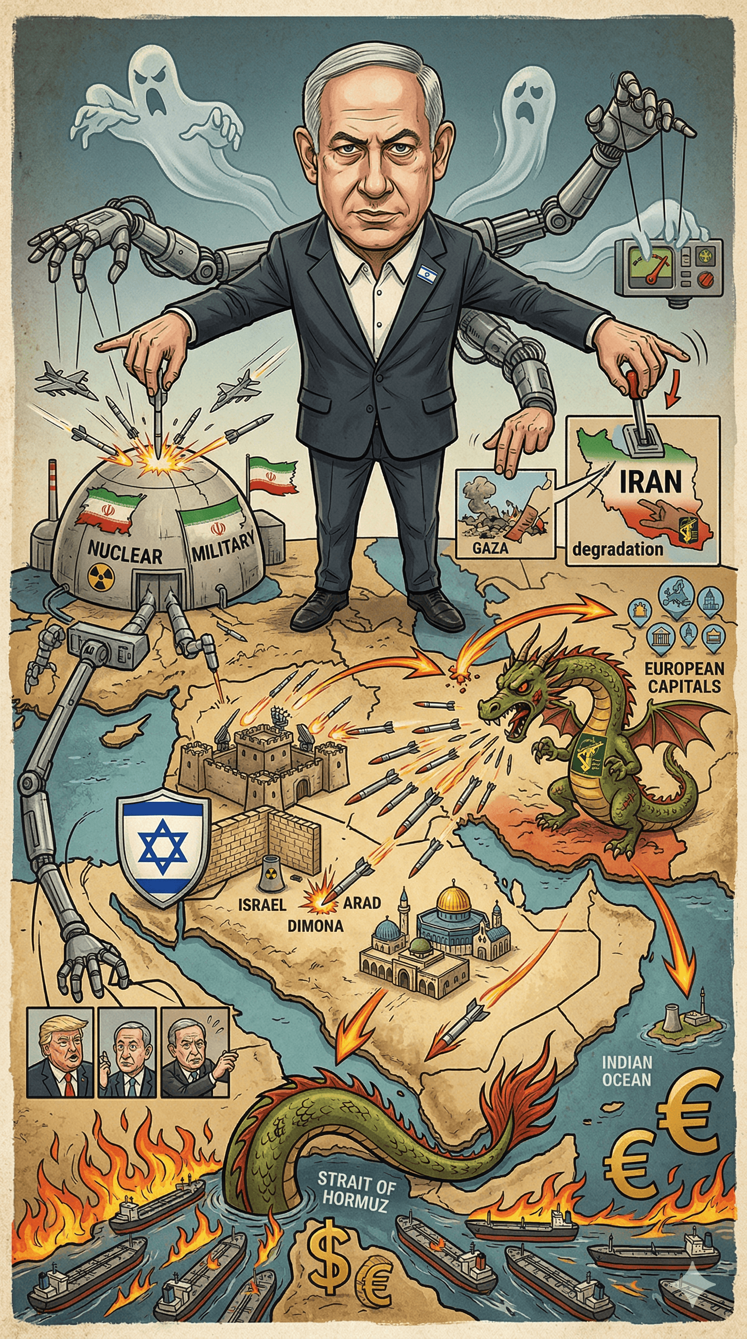 Political cartoon: Netanyahu’s Iran War Strategy Shows Strength and Control Amid Middle East Escalation