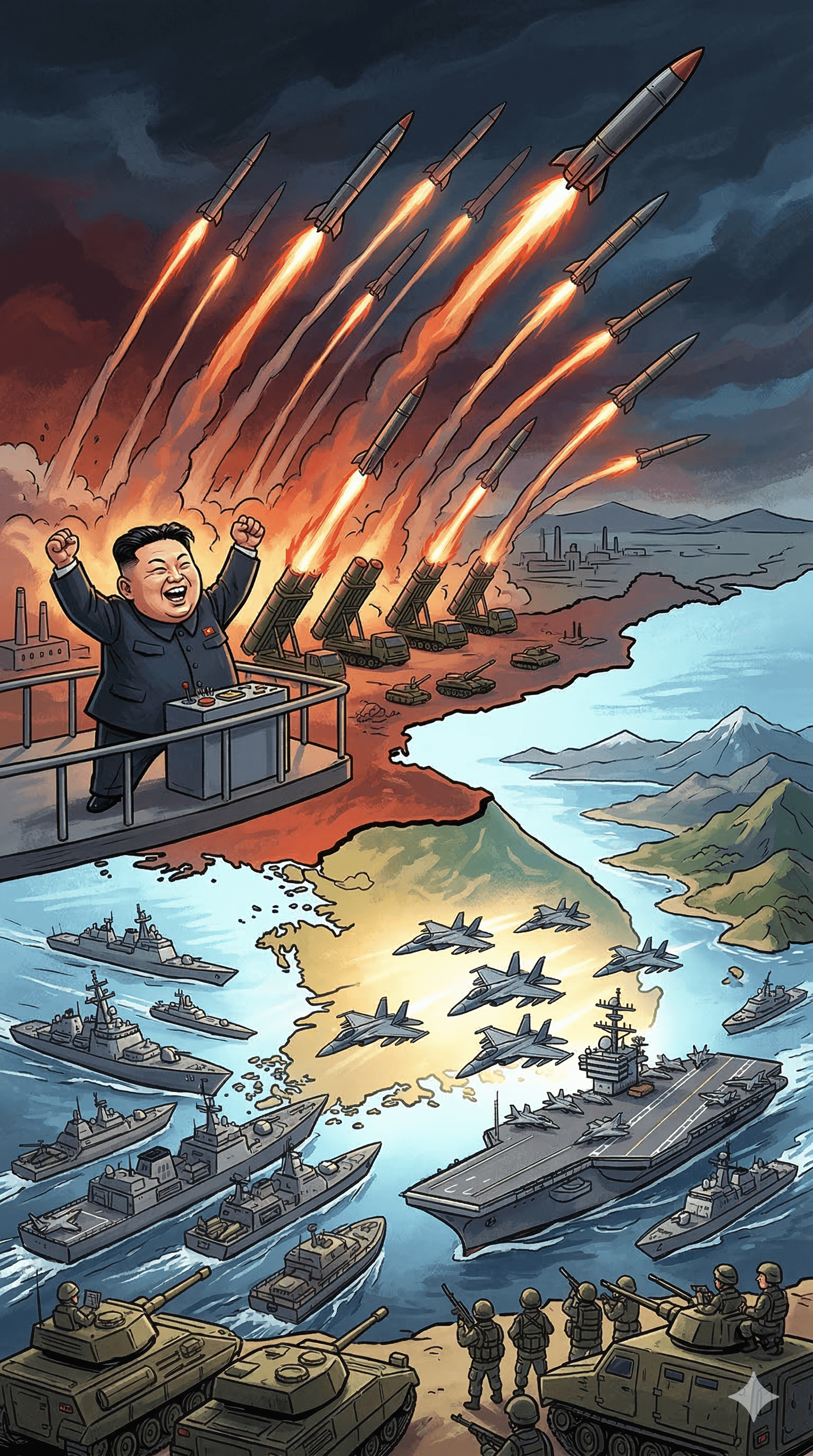 Political cartoon: North Korea Fires 10 Ballistic Missiles Amid US-South Korea 'Freedom Shield' Military Drills
