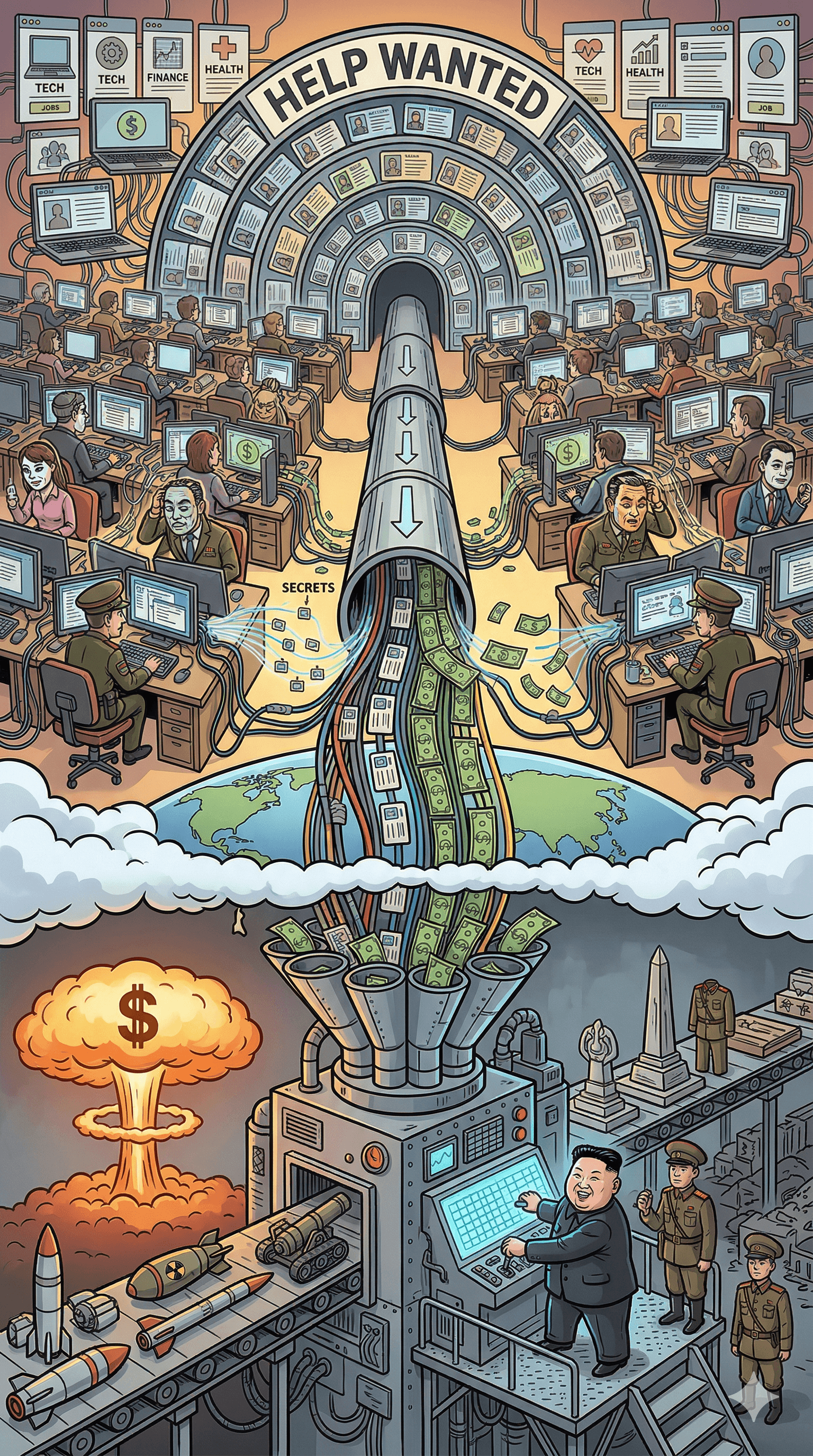 Political cartoon: North Korean IT Operatives Infiltrate US Companies to Fund Pyongyang’s Weapons Programs