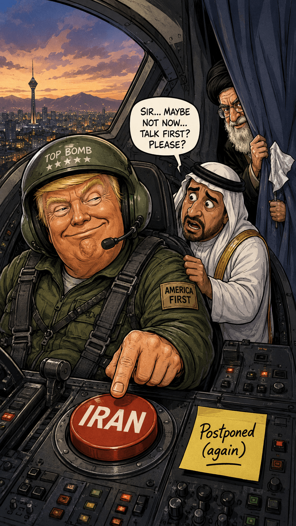 Political cartoon: Not Yet, Sir: How America's Gulf Allies Talked Trump Out of Bombing Iran