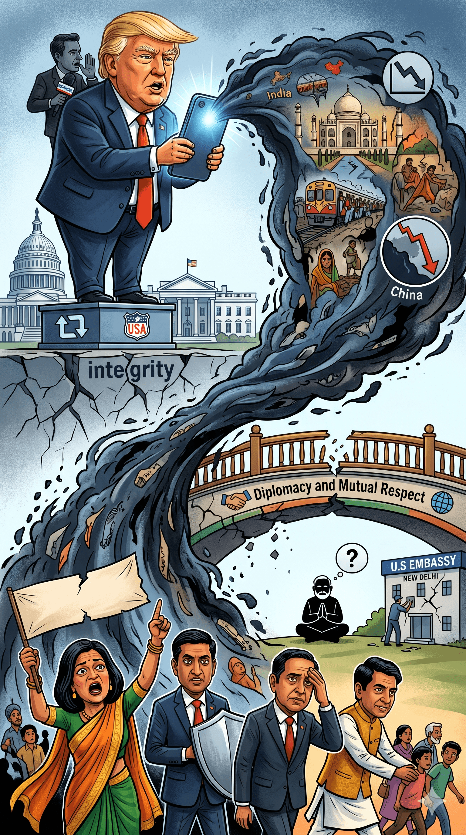 Political cartoon: ‘Offensive, Ignorant, and Beneath President’s Dignity’: Indian-American Lawmakers Slam Trump’s ‘Hellhole’ Repost