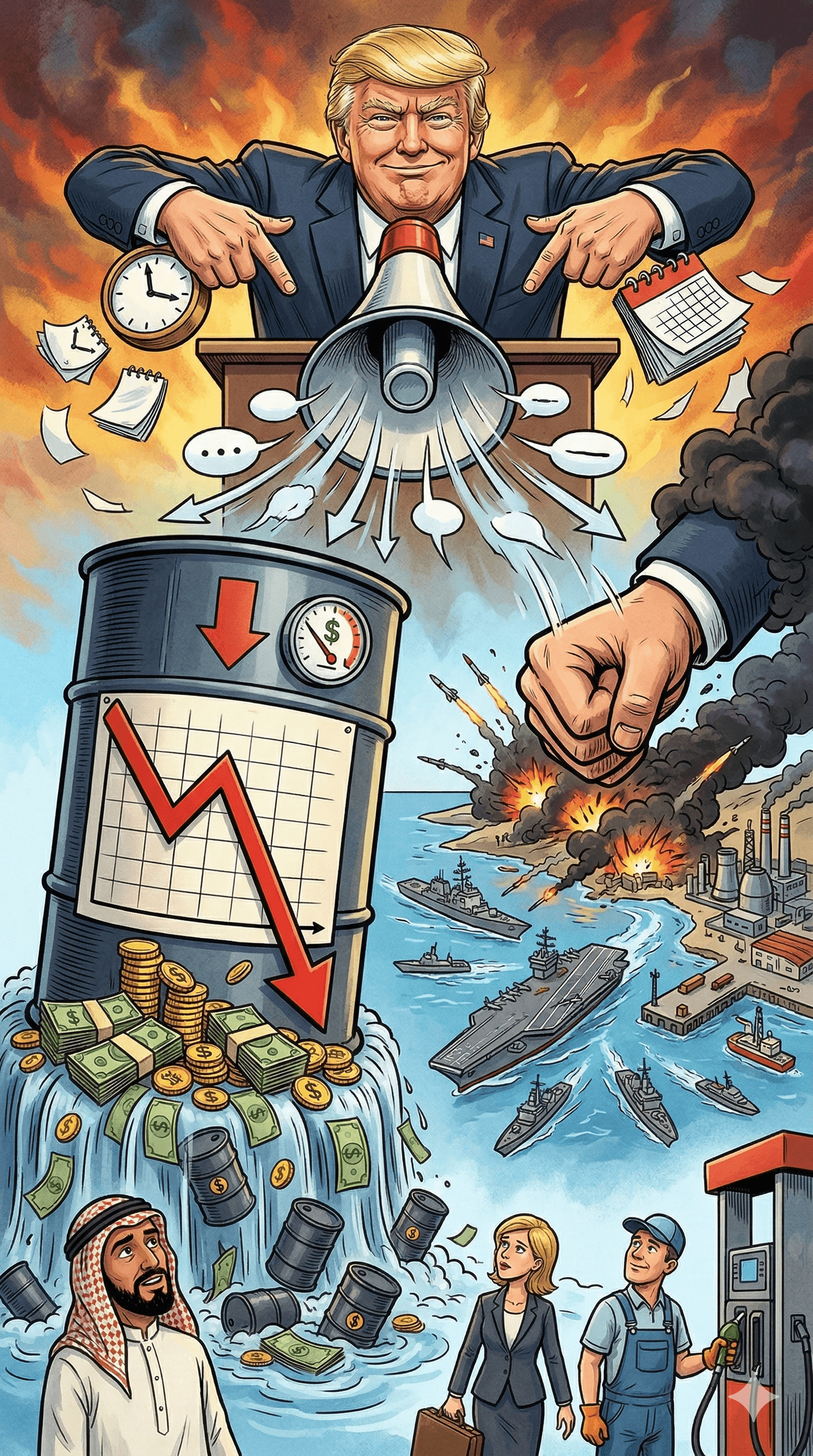 Political cartoon: Oil Prices Dip as Trump Declares Iran War 'Ahead of Schedule' and Ending 'Very Soon'