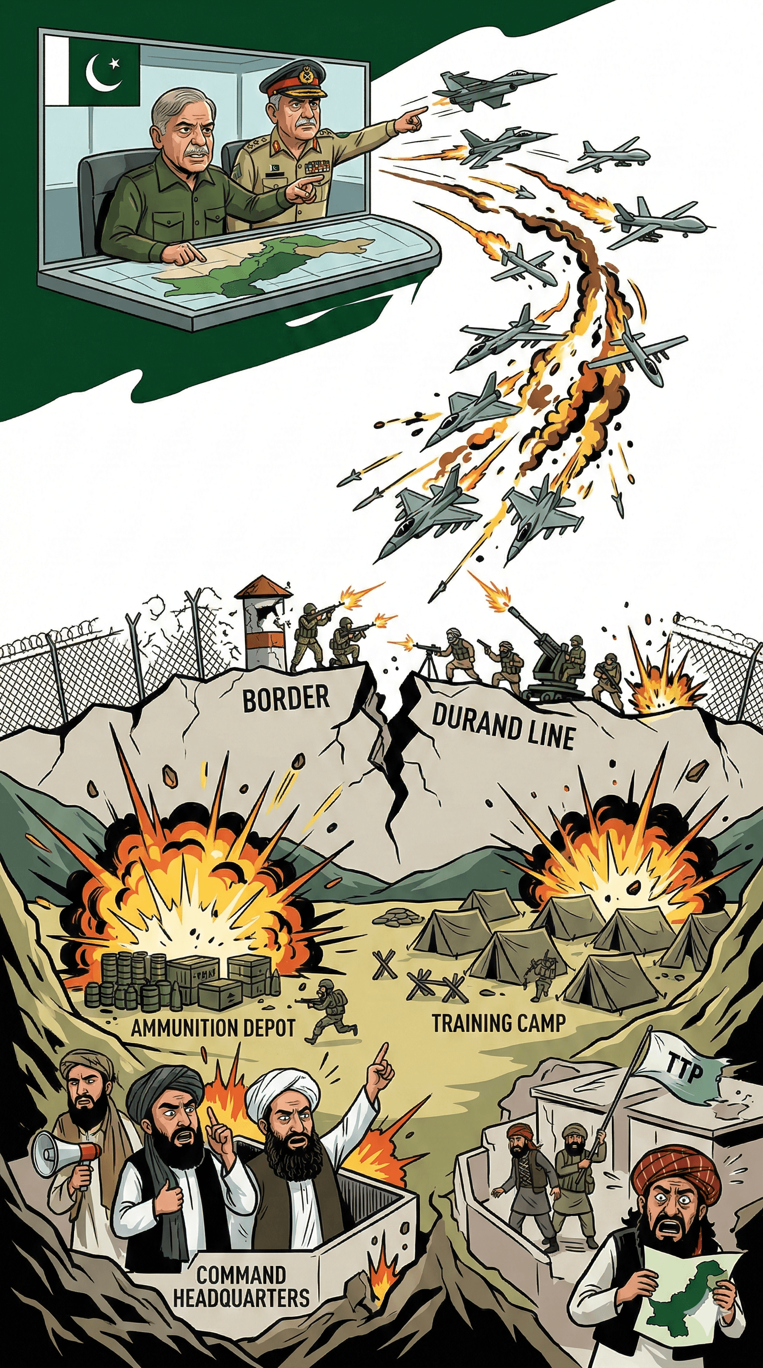 Political cartoon: Pakistan Launches Airstrikes on Taliban Targets Amid Severe Border Escalation