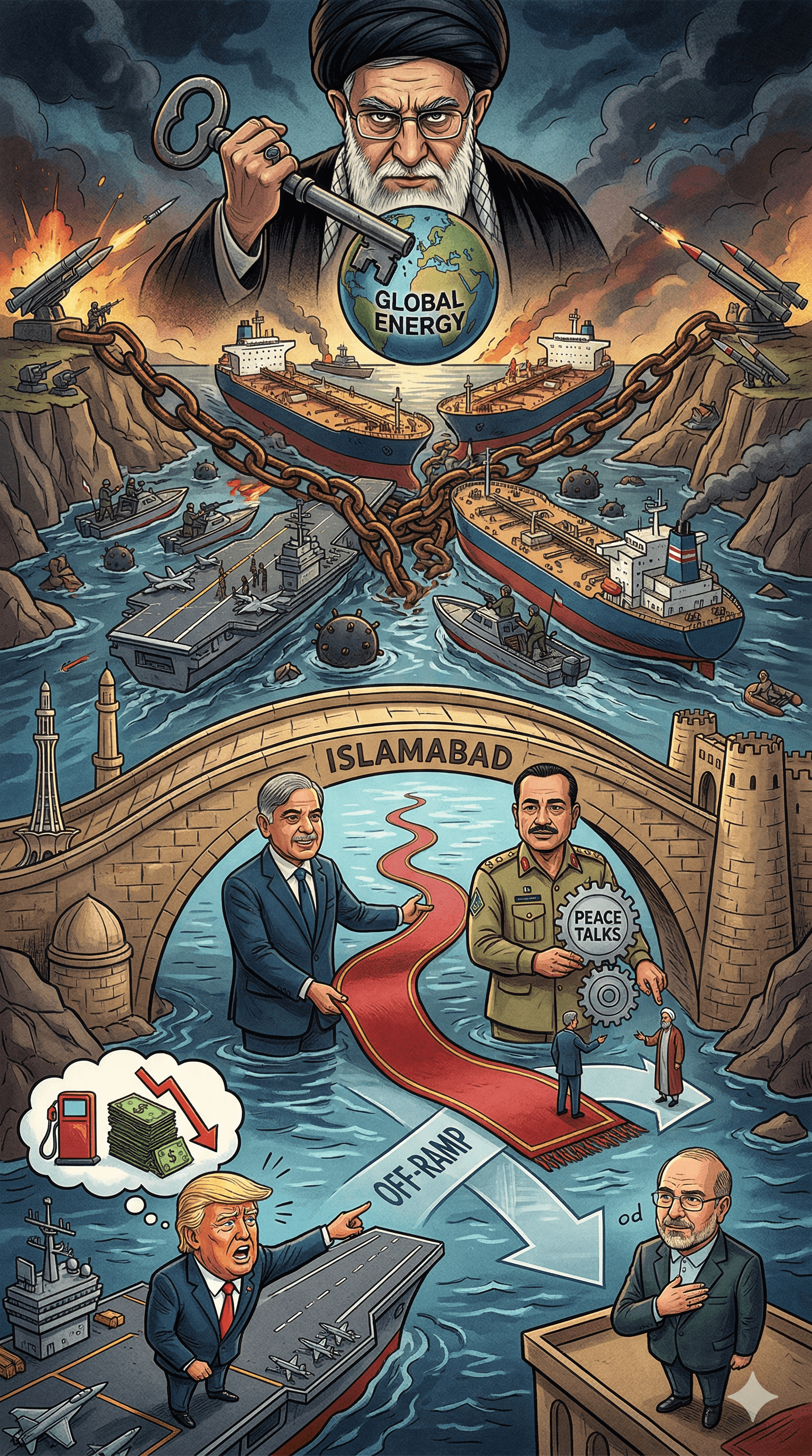 Political cartoon: Pakistan Set to Host US-Iran Peace Talks Amid Rising Strait of Hormuz Pressure: Full Report