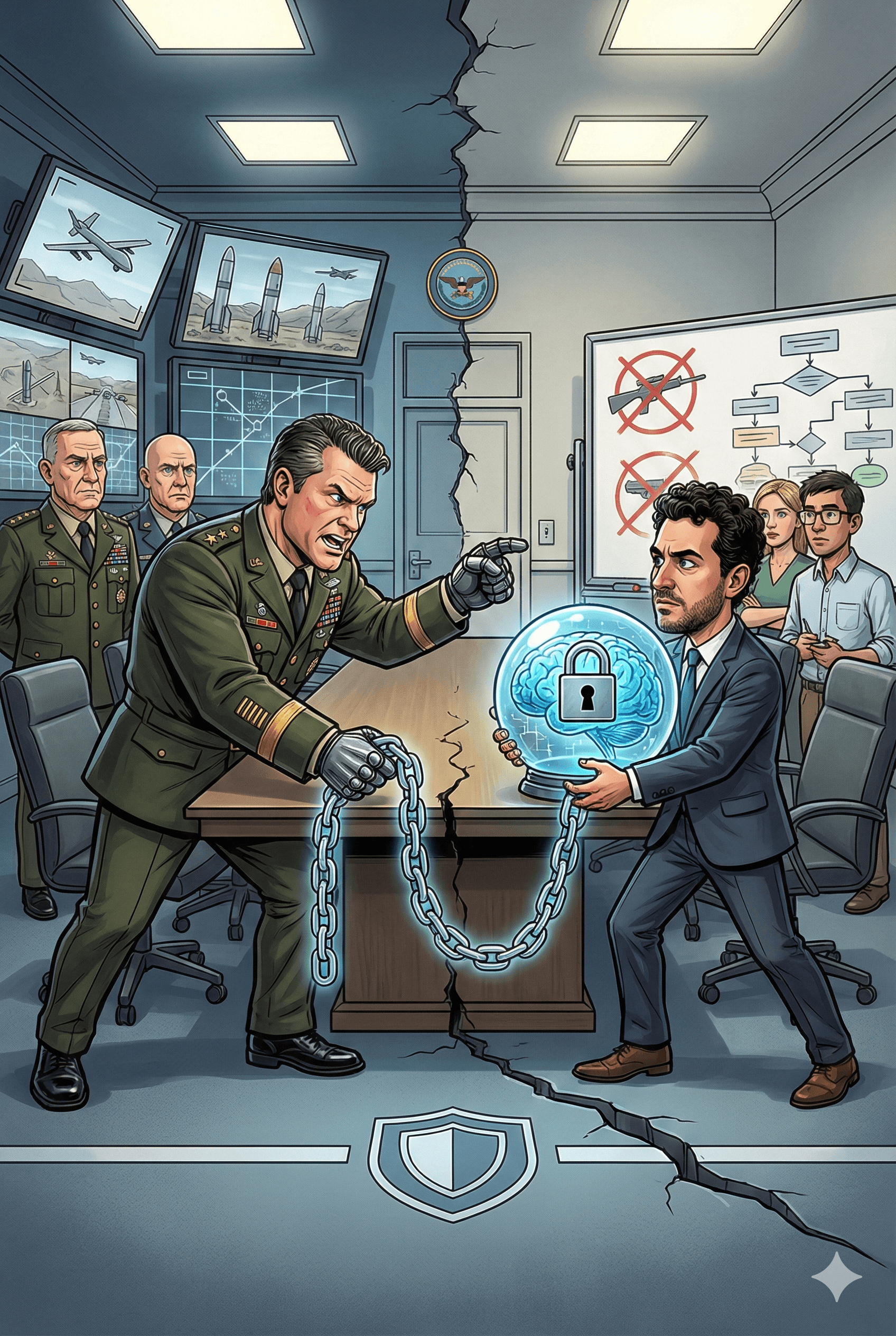 Political cartoon: Pentagon Summons Anthropic CEO Dario Amodei in High-Stakes Dispute Over Military AI Limits