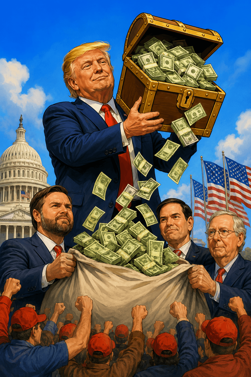 Political cartoon: Pro-Trump Super PAC Builds $400 Million War Chest as Republicans Gear Up for 2026 US Midterms