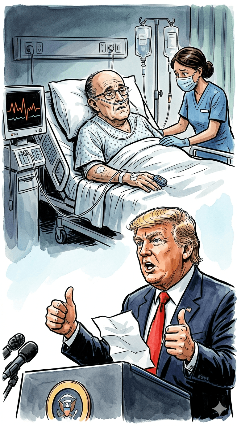 Political cartoon: Rudy Giuliani Hospitalized in Critical Condition: Trump Calls Ex-NYC Mayor a 'True Warrior'