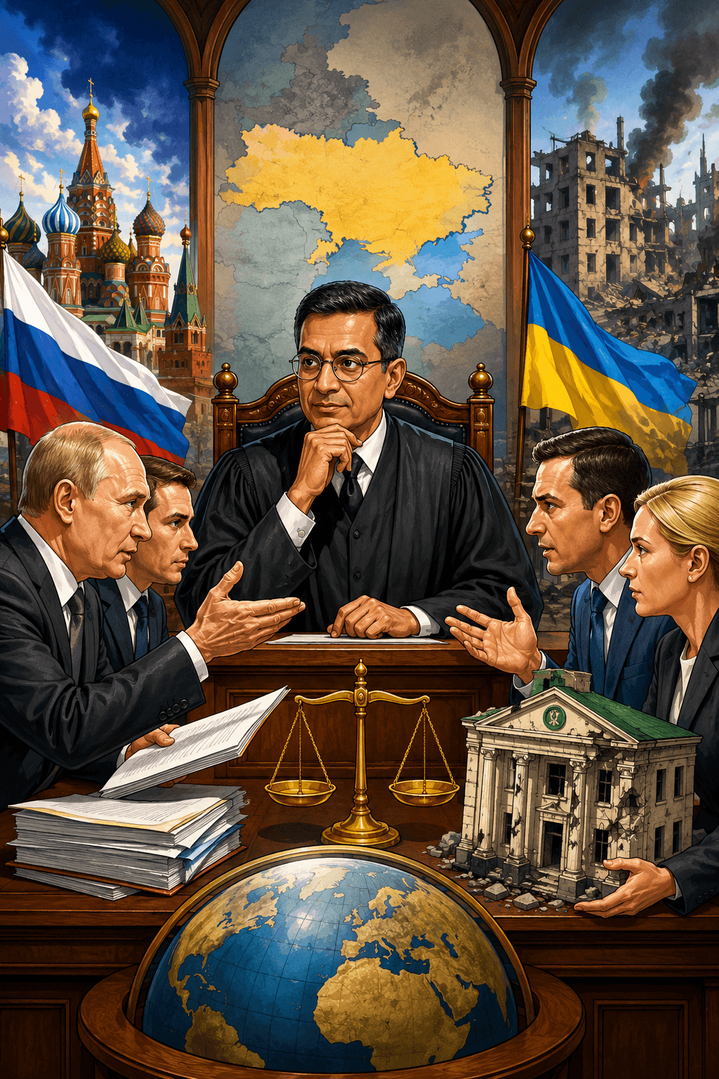 Political cartoon: Russia Appoints Former CJI DY Chandrachud as Arbitrator in High-Stakes Oschadbank Dispute with Ukraine