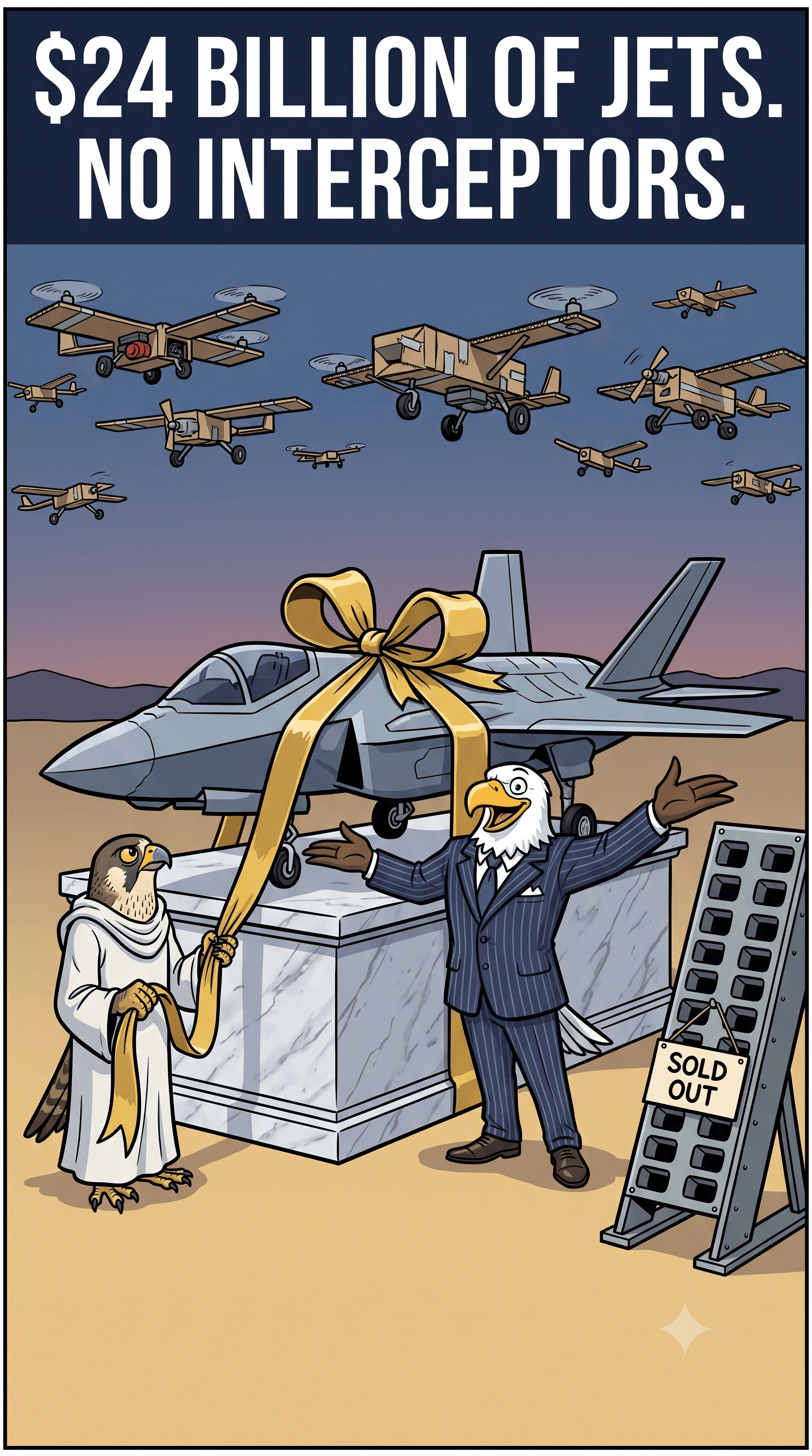 Political cartoon: Saudi Arabia Was Sold $24.3 Billion of Fighters. What It Asked For Was Missiles.