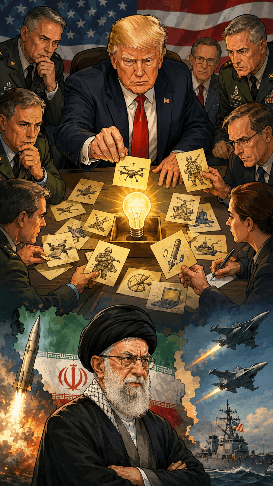 Political cartoon: Strategic Shifts: US Military Crowdsources ‘Creative’ Ideas to Pressure Iran Amid Evolving Trump Campaign