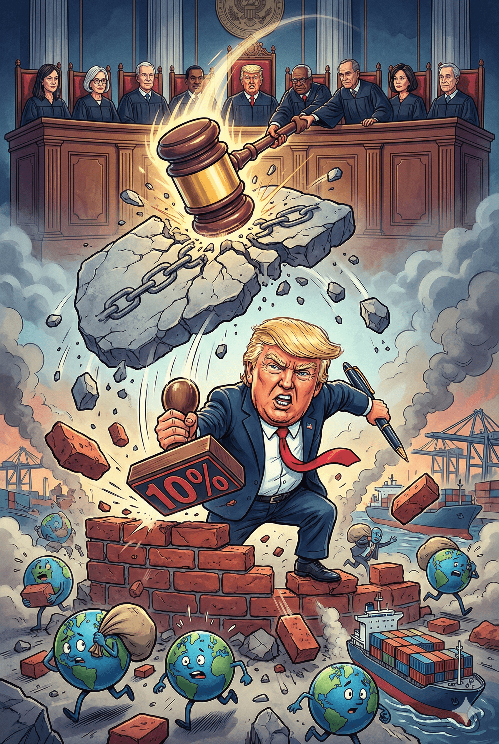 Political cartoon: Supreme Court Strikes Down Trump’s Global Tariffs; President Counters with New 10% Import Tax