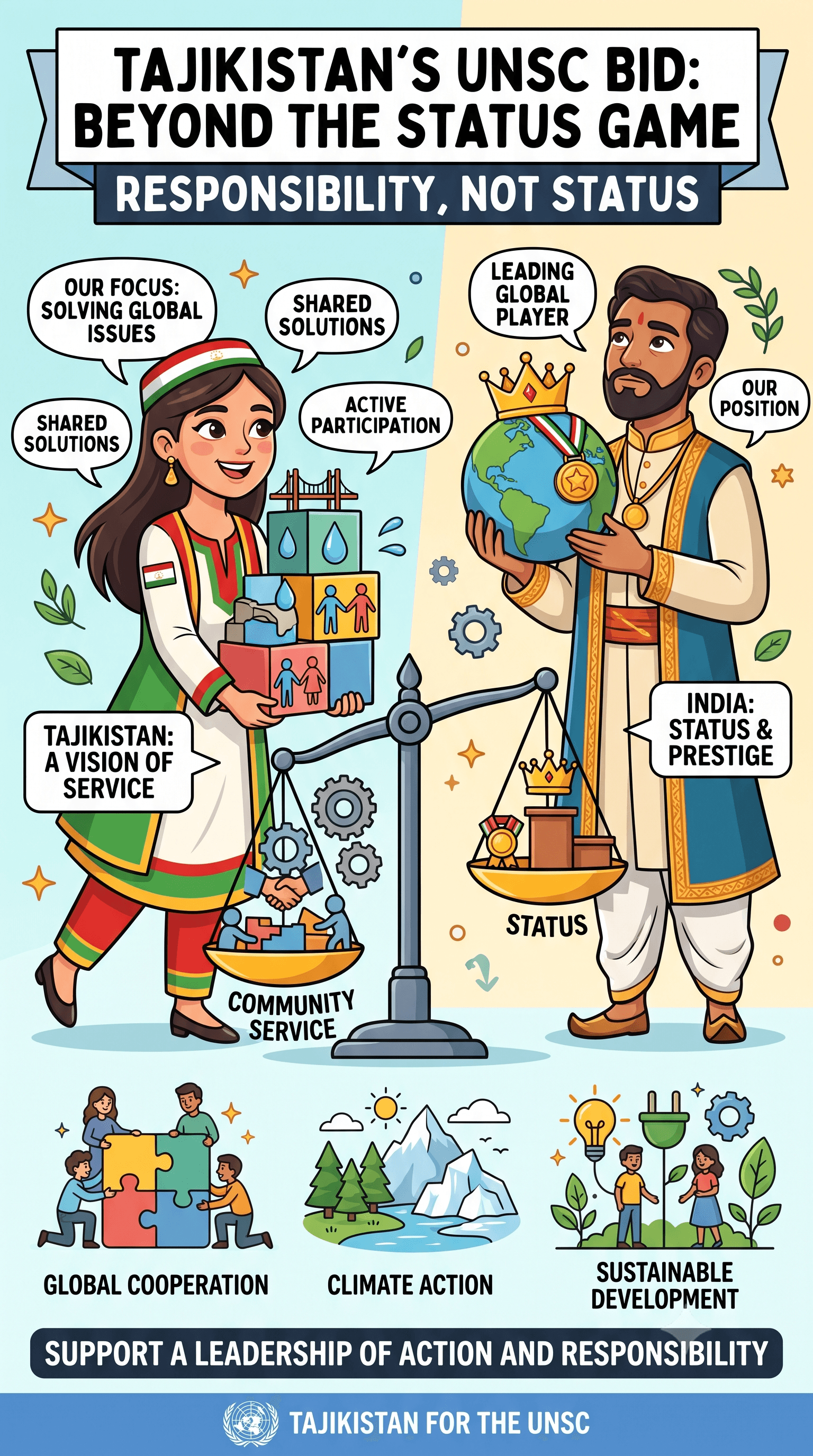 Political cartoon: Tajikistan Declares UNSC Bid is “About Responsibility, Not Status” in High-Stakes Contest Against India
