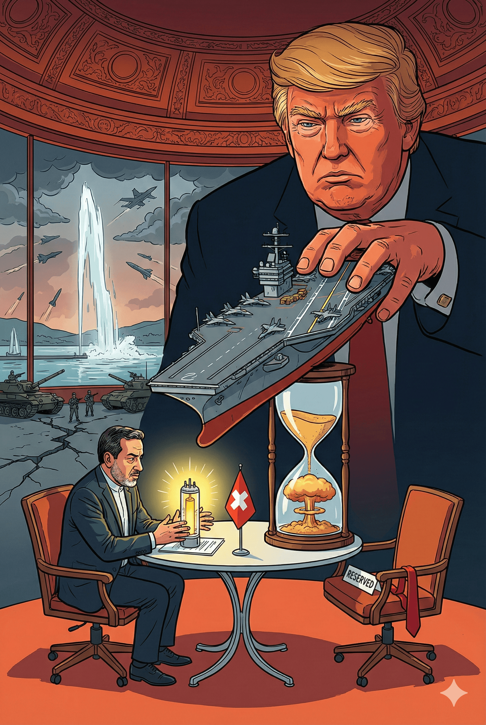 Political cartoon: Tensions Mount in Geneva: US and Iran commence High-Stakes Round 2 Talks amid Military Buildup
