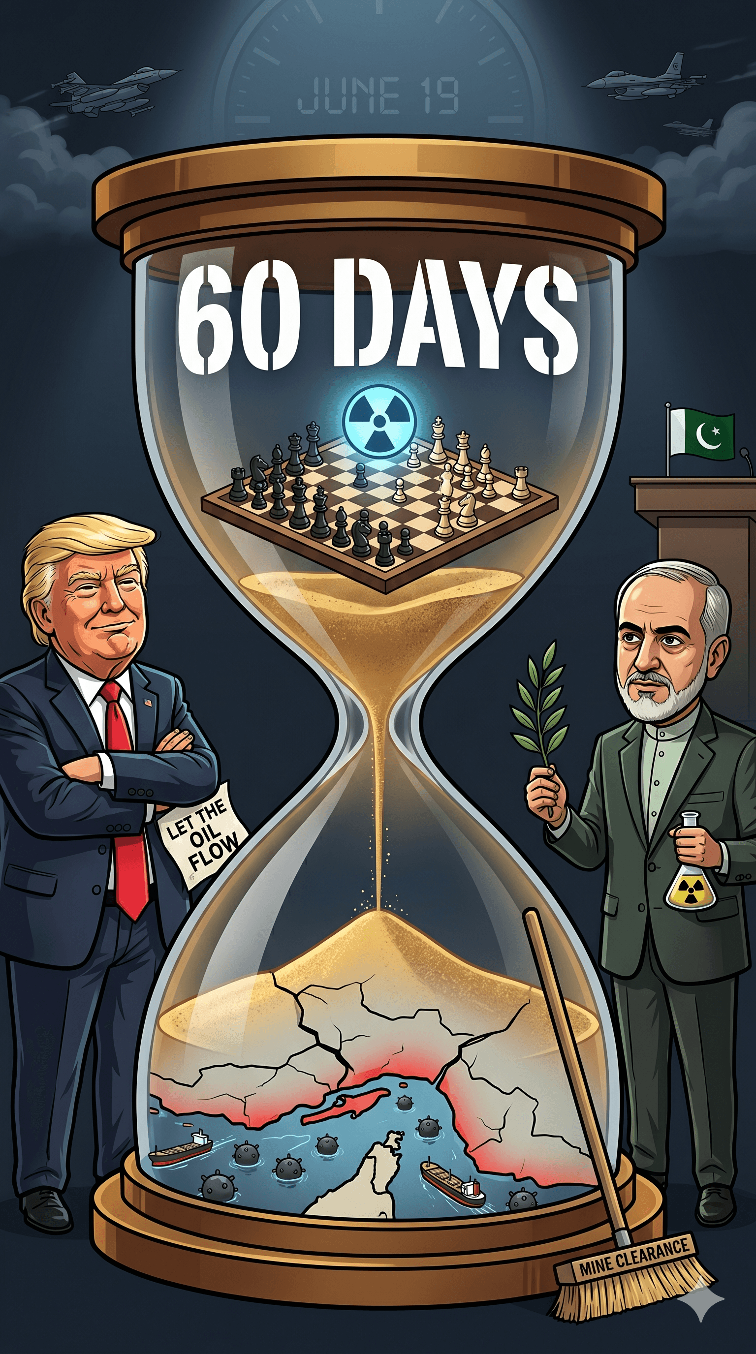 Political cartoon: The $60-Day Clock: US and Iran Set to Sign Historic MOU on June 19 — But the Hard Part Is Just Beginning