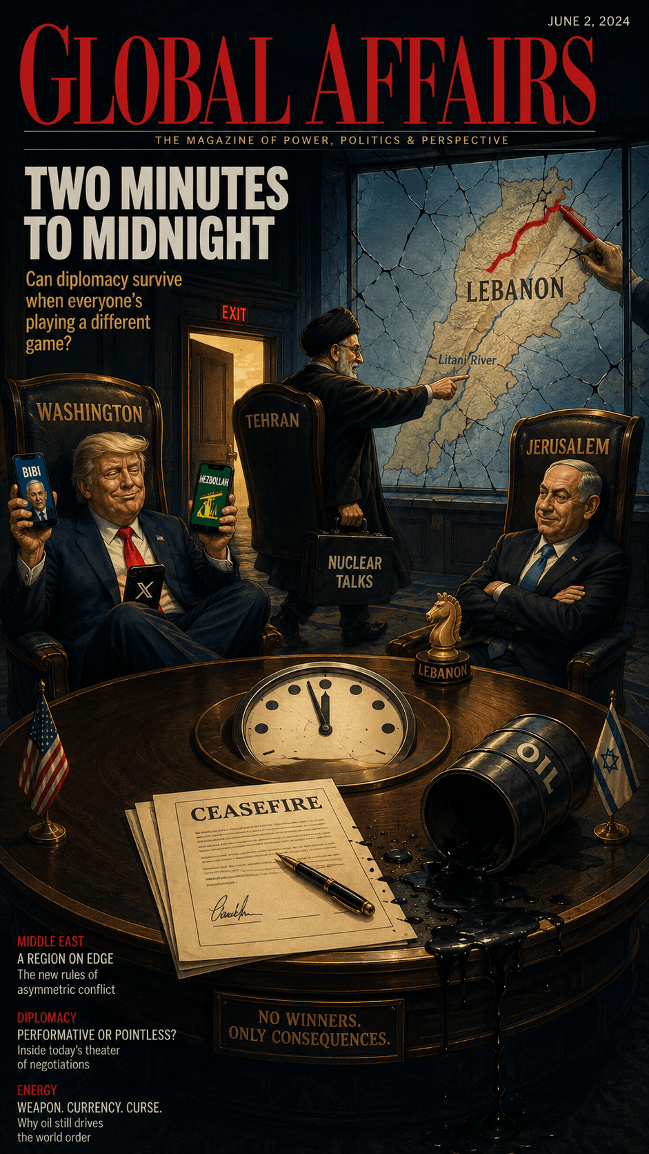 Political cartoon: The Ceasefire That Nobody Agreed To: Trump Brokers Lebanon Truce — But Iran Walks Out of Nuclear Talks