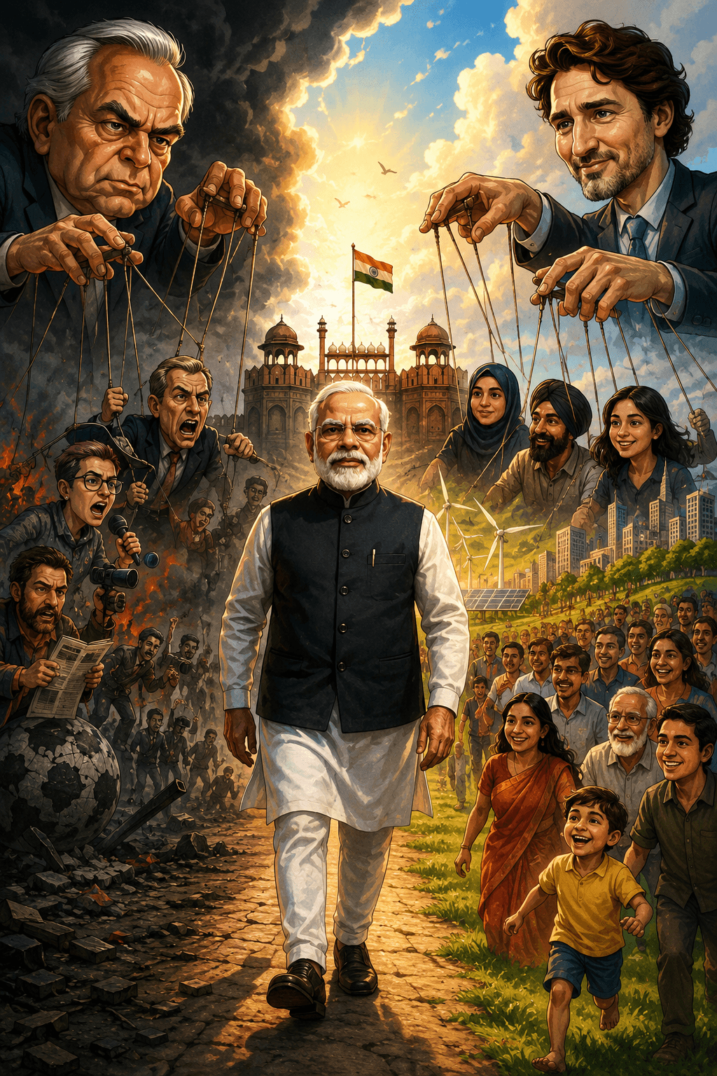 Political cartoon: The Great Indian Paradox: Economic Boom, Global Narratives, and the Debate Over the ‘Dictatorship’ Label