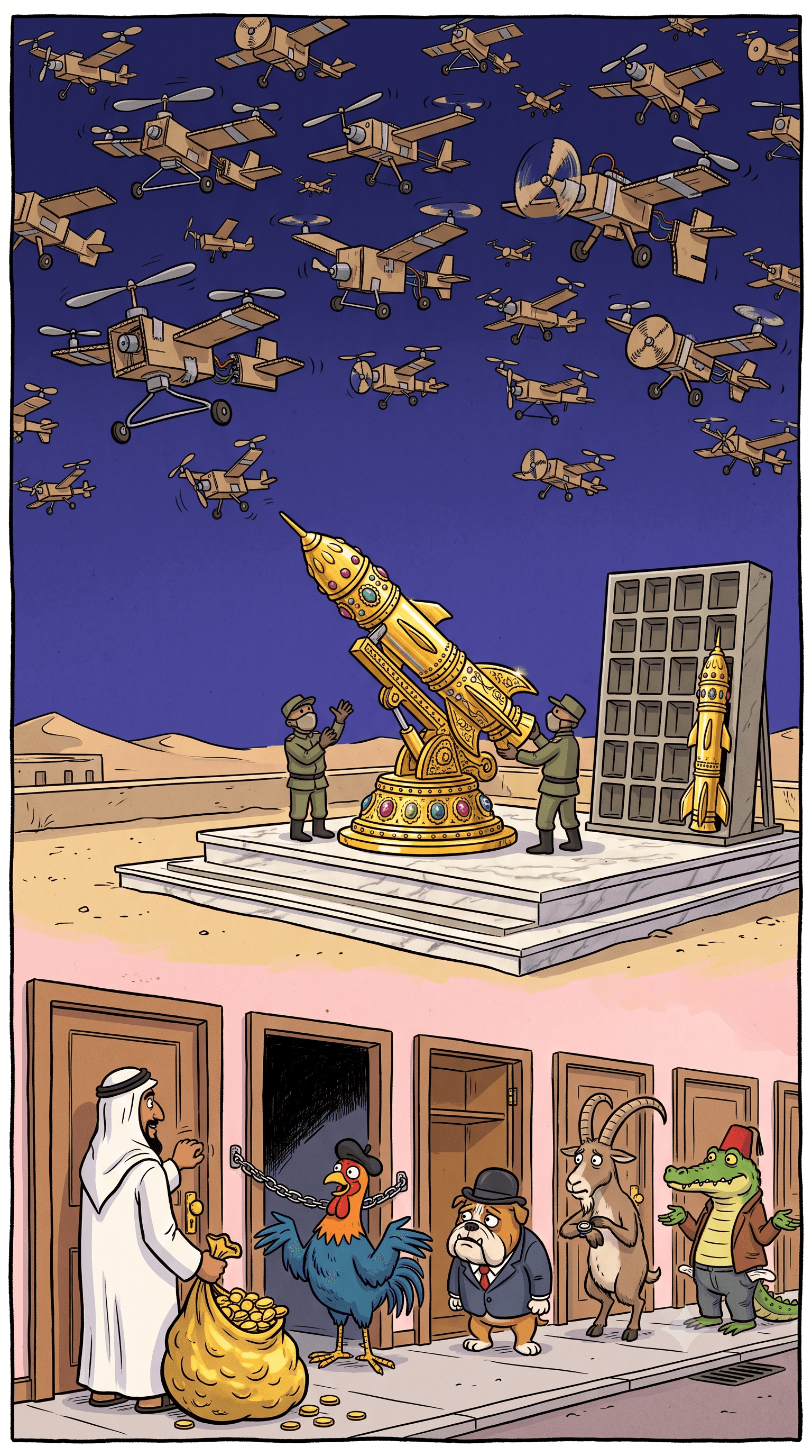 Political cartoon: The Queue for Patriot Interceptors Is Seven Years Long. That Is Why Riyadh Is Knocking on Four Doors.