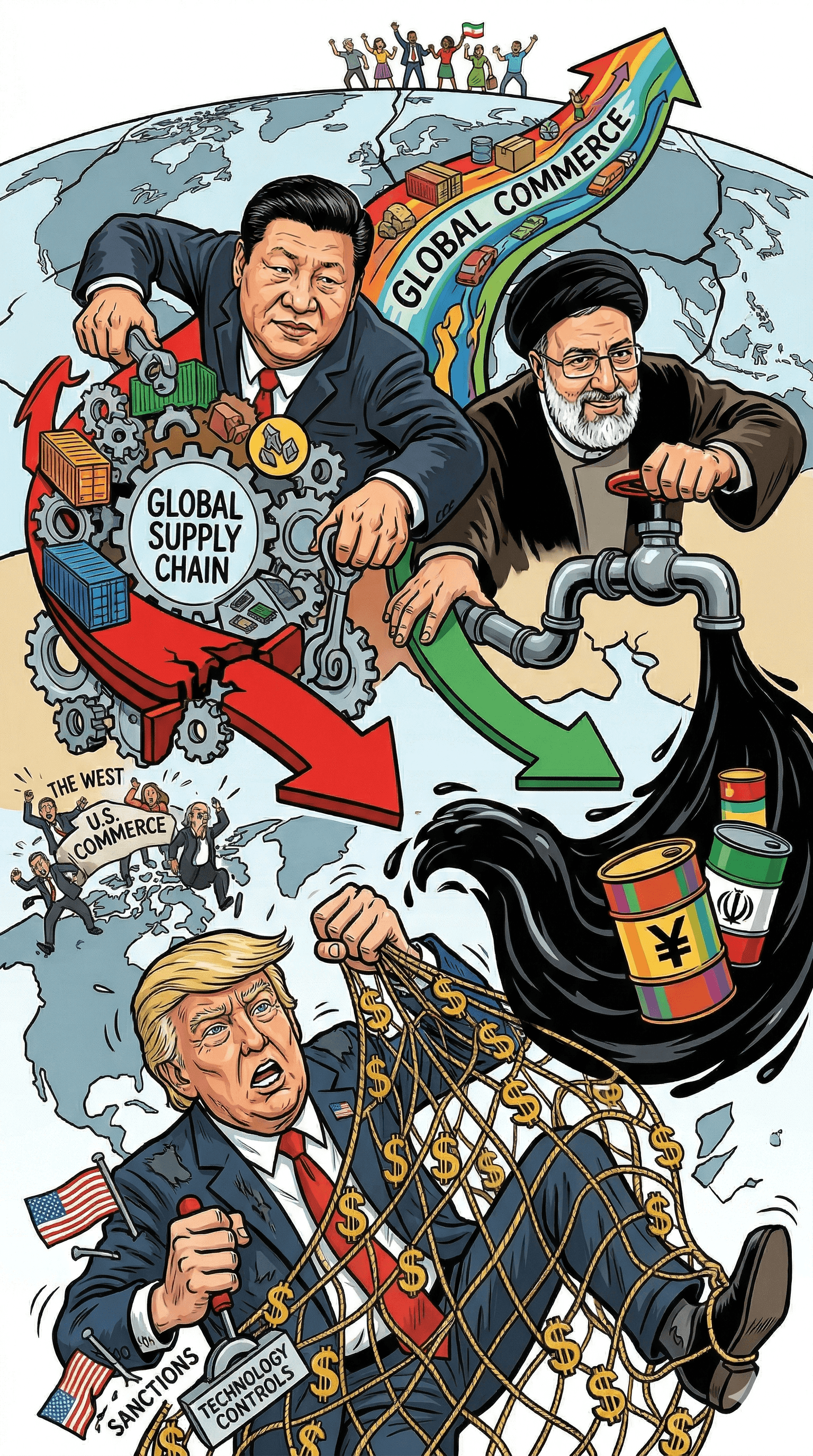 Political cartoon: The Shifting Balance of Power: How China and Iran Weaponise the Global Economy to Challenge US Dominance