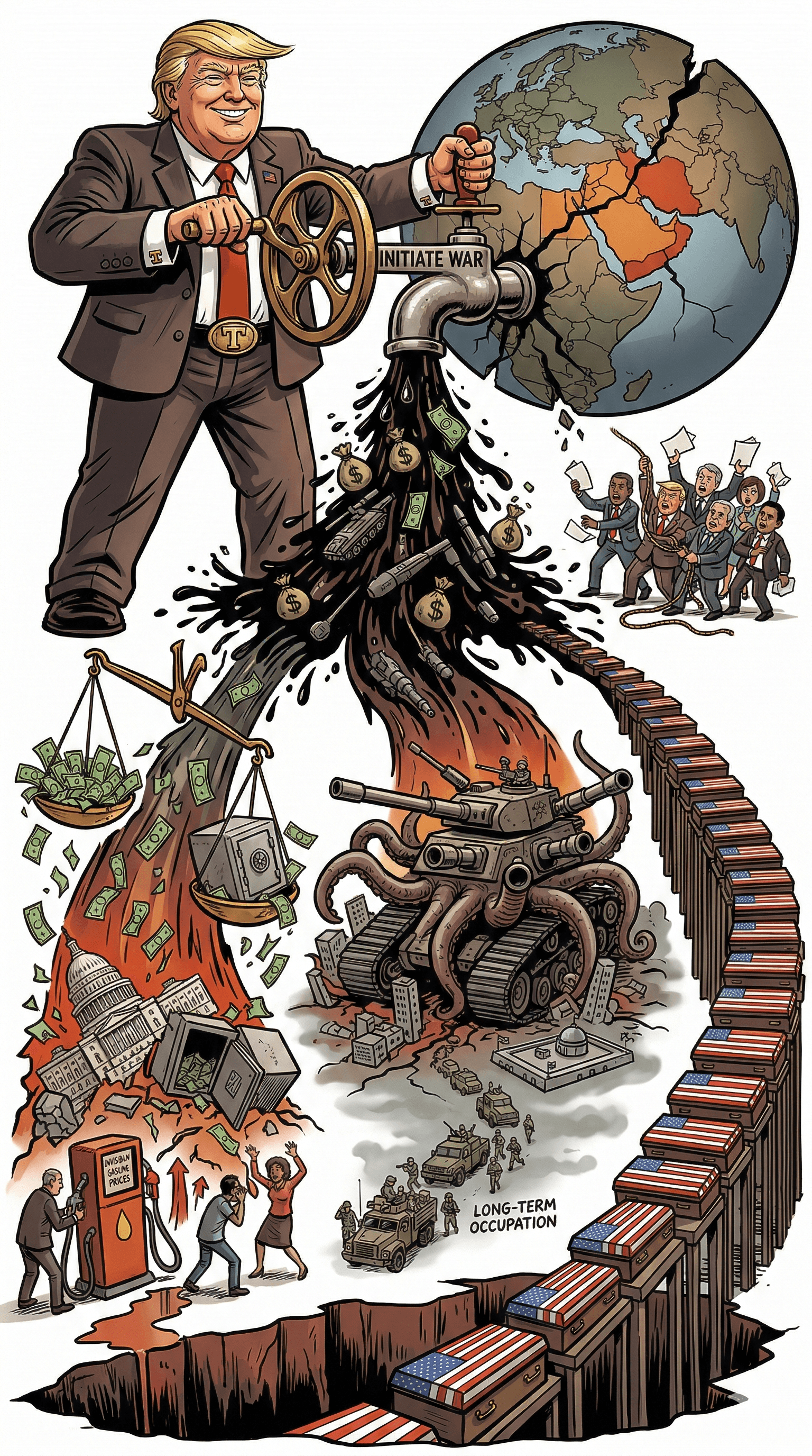 Political cartoon: The True Cost of a US-Iran War: Economic and Geopolitical Implications of Escalating Tensions