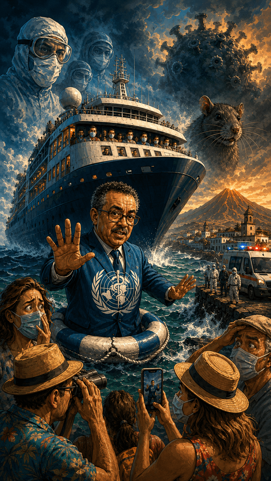 Political cartoon: 'This Is Not Another Covid': WHO Chief Assures Tenerife As Hantavirus-Stricken MV Hondius Arrives