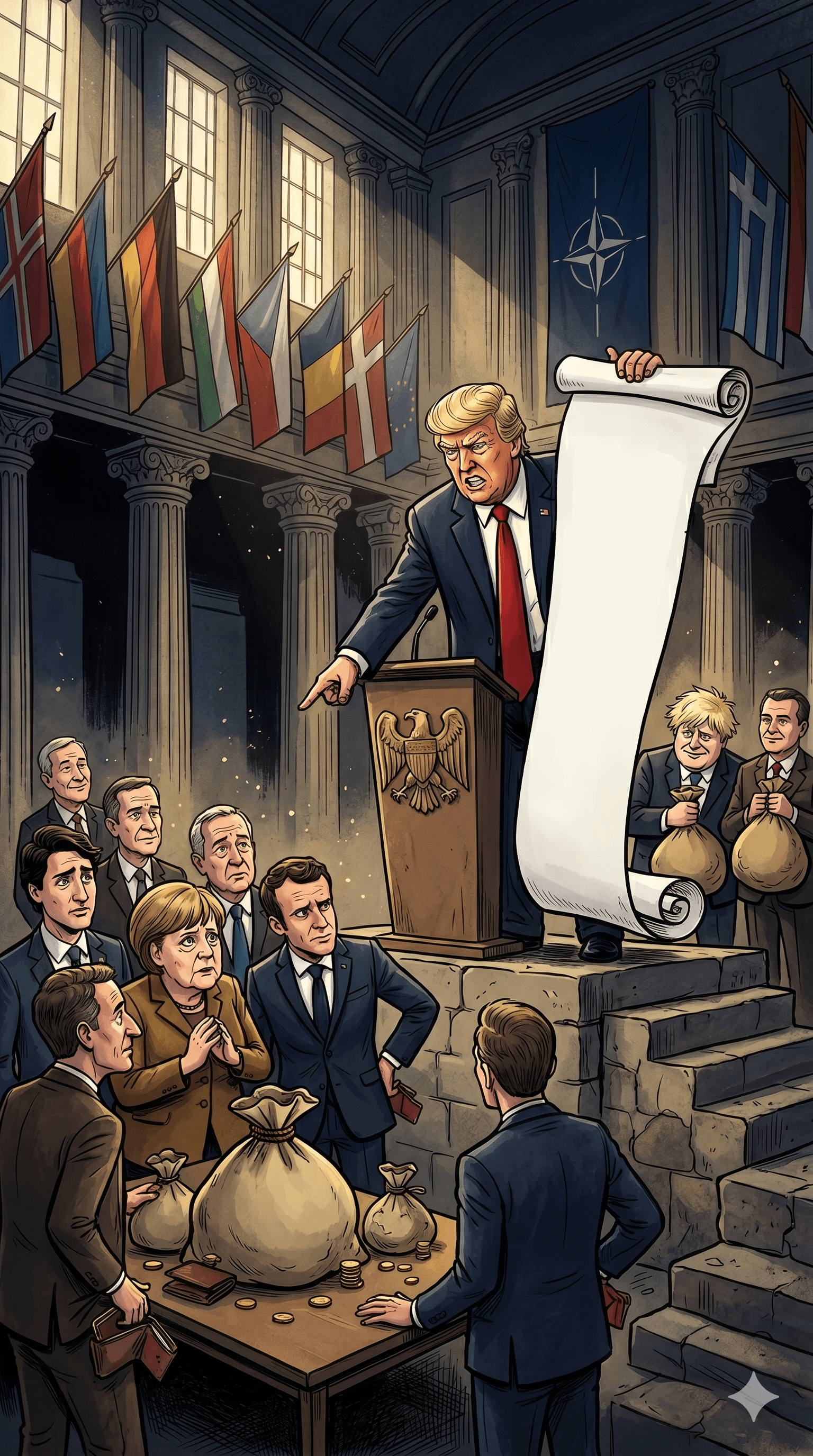 Political cartoon: Trump Administration Drafts 'Naughty and Nice' List for NATO Allies Over Iran War Support