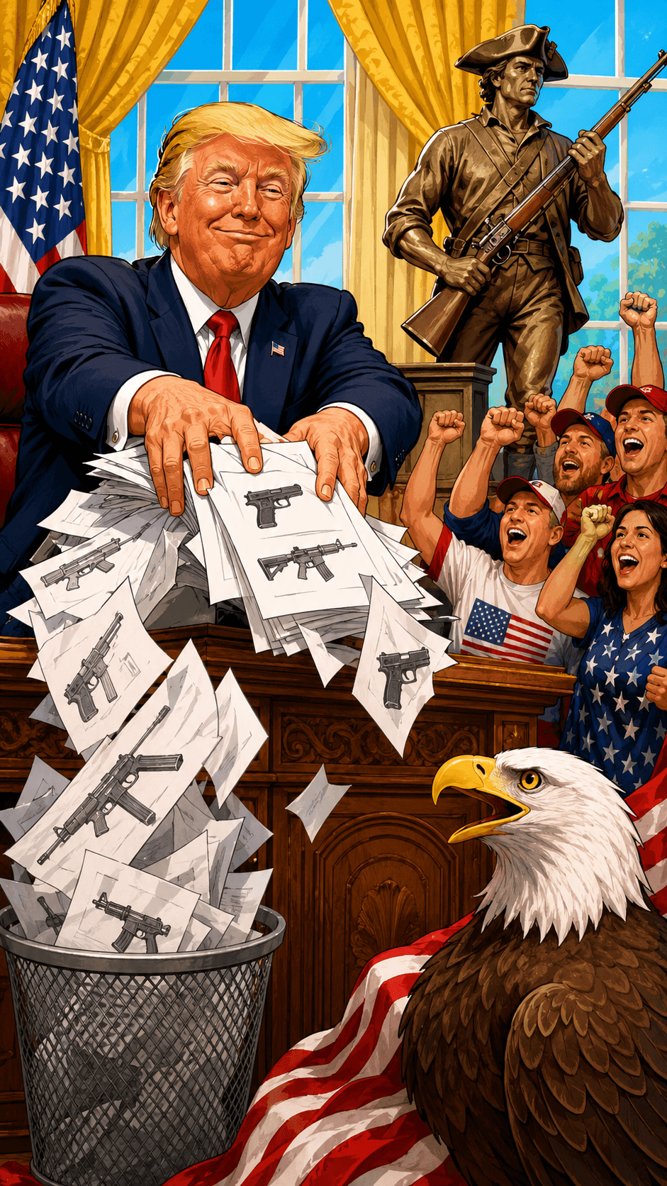 Political cartoon: Trump Administration Rolls Back Dozens of Gun Regulations, Citing Second Amendment