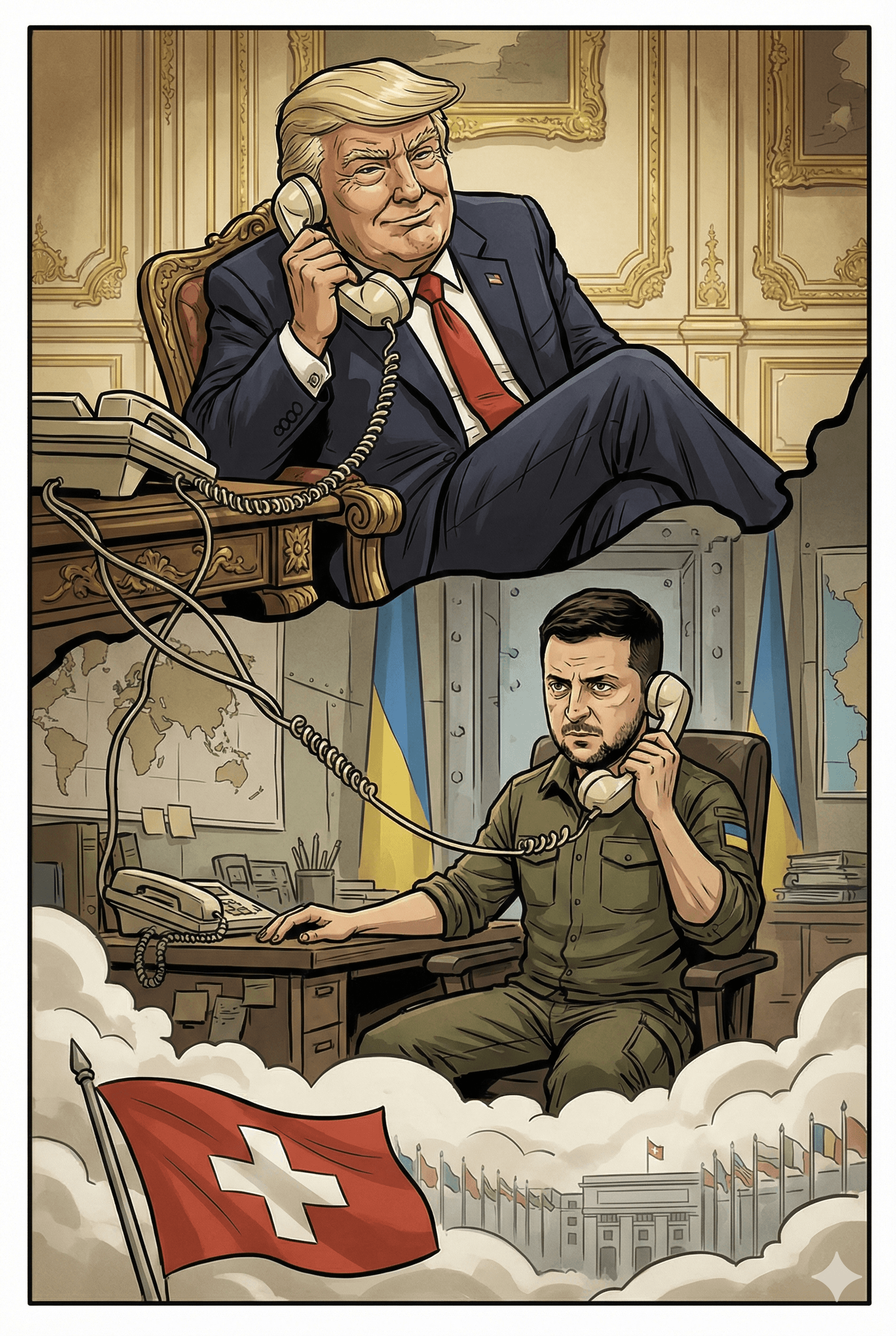 Political cartoon: Trump and Zelenskyy Hold High-Stakes Phone Call Ahead of Critical Geneva Peace Talks