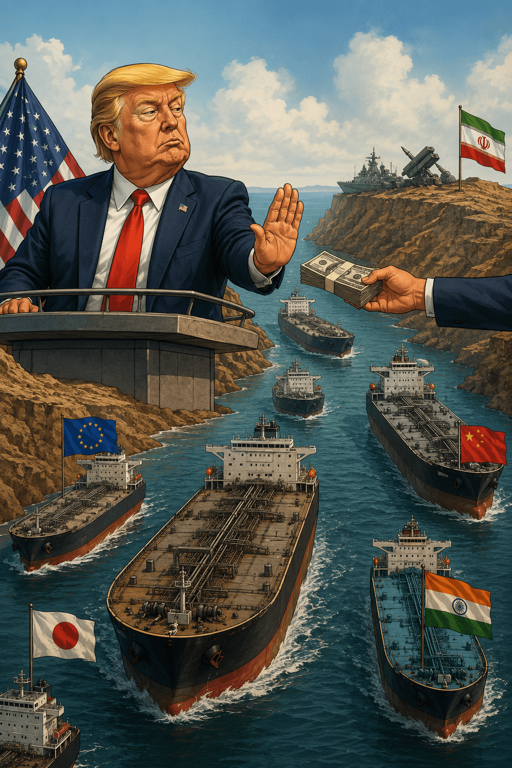 Political cartoon: Trump’s Hormuz Plan: How a 20% ‘Security Fee’ Could Reshape the Global Oil Trade
