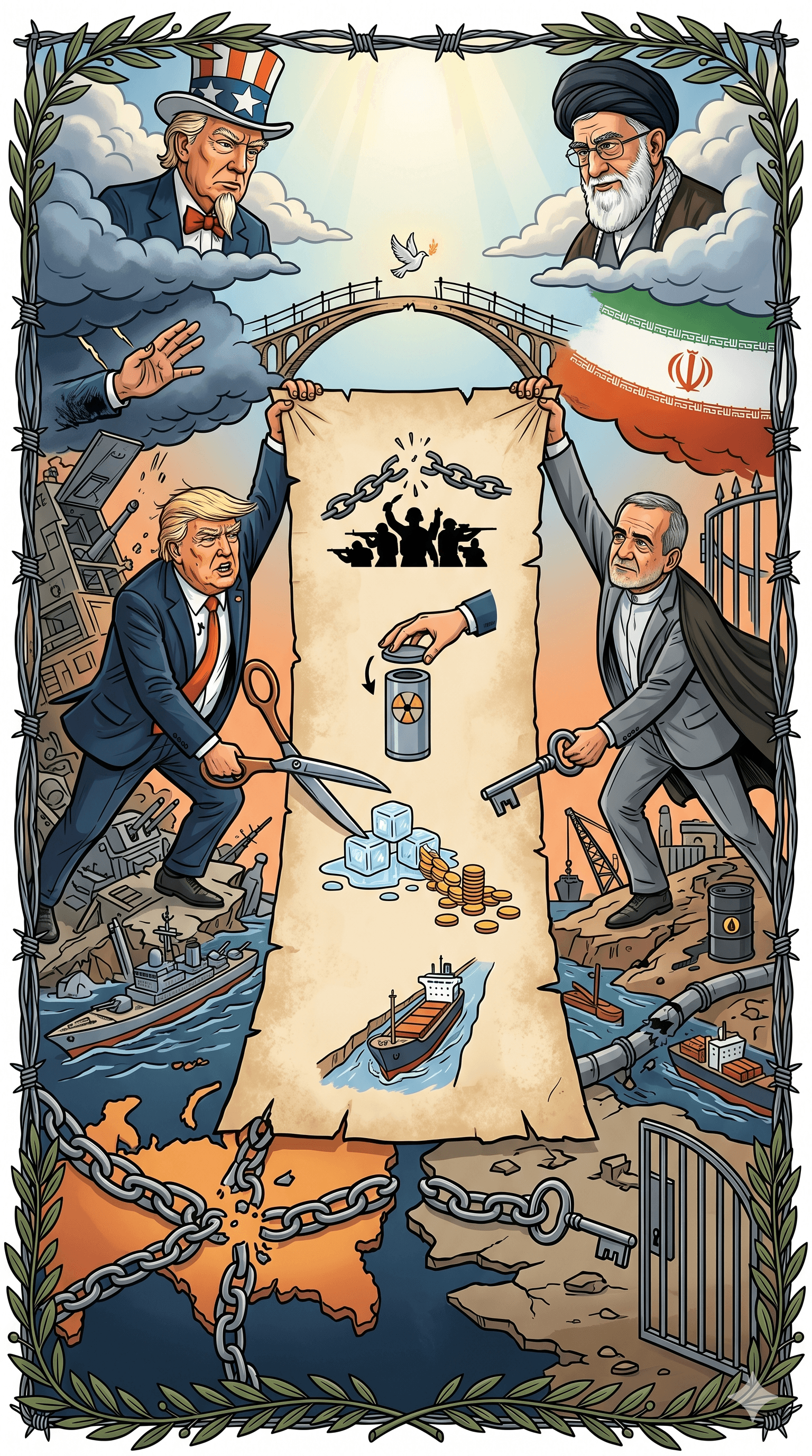 Political cartoon: US and Iran Close to Agreeing to 1-Page Memo to End War: Key Terms, Global Impact, and Next Steps