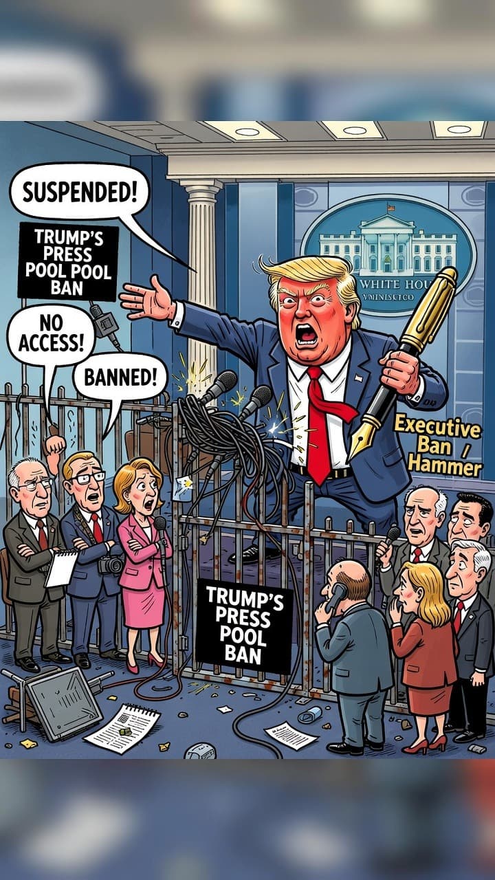 Political cartoon: US Broadcasters Suspend White House Pool Coverage After Trump Bans Three Outlets