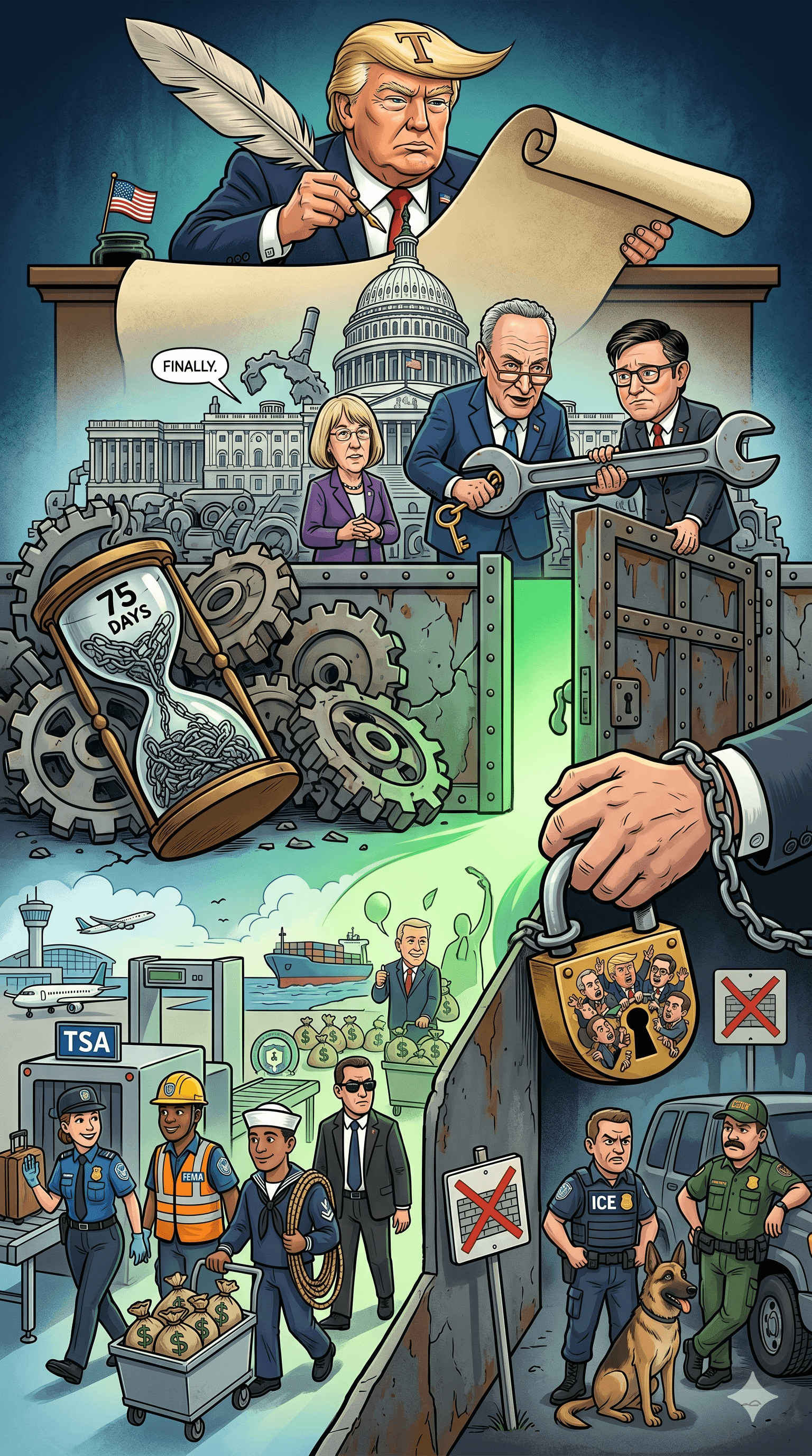 Political cartoon: US Congress Ends Historic 75-Day DHS Shutdown, Approves Funding for Key Agencies