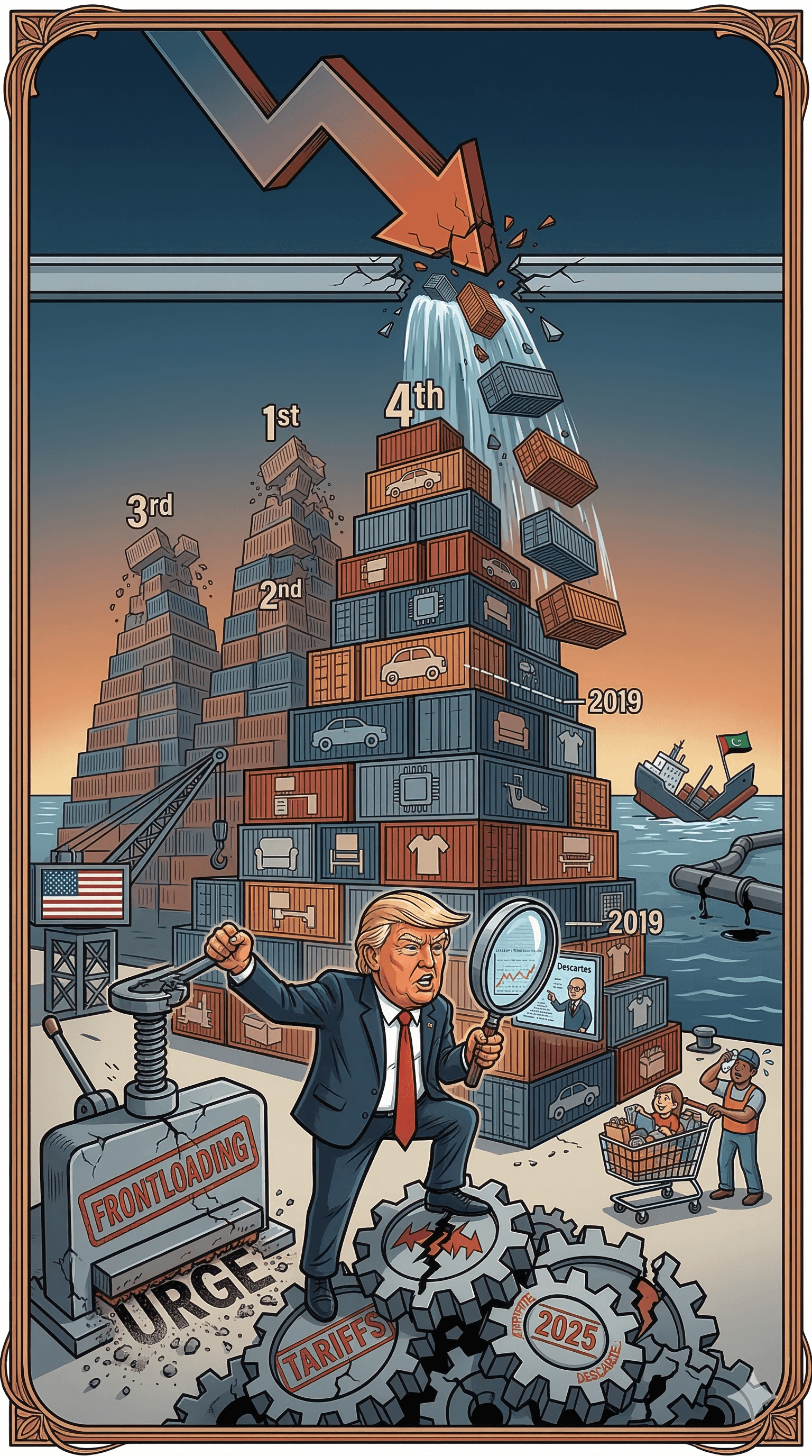 Political cartoon: US Container Imports Fall 6.5% in February 2026, Yet Remain Fourth-Highest on Record