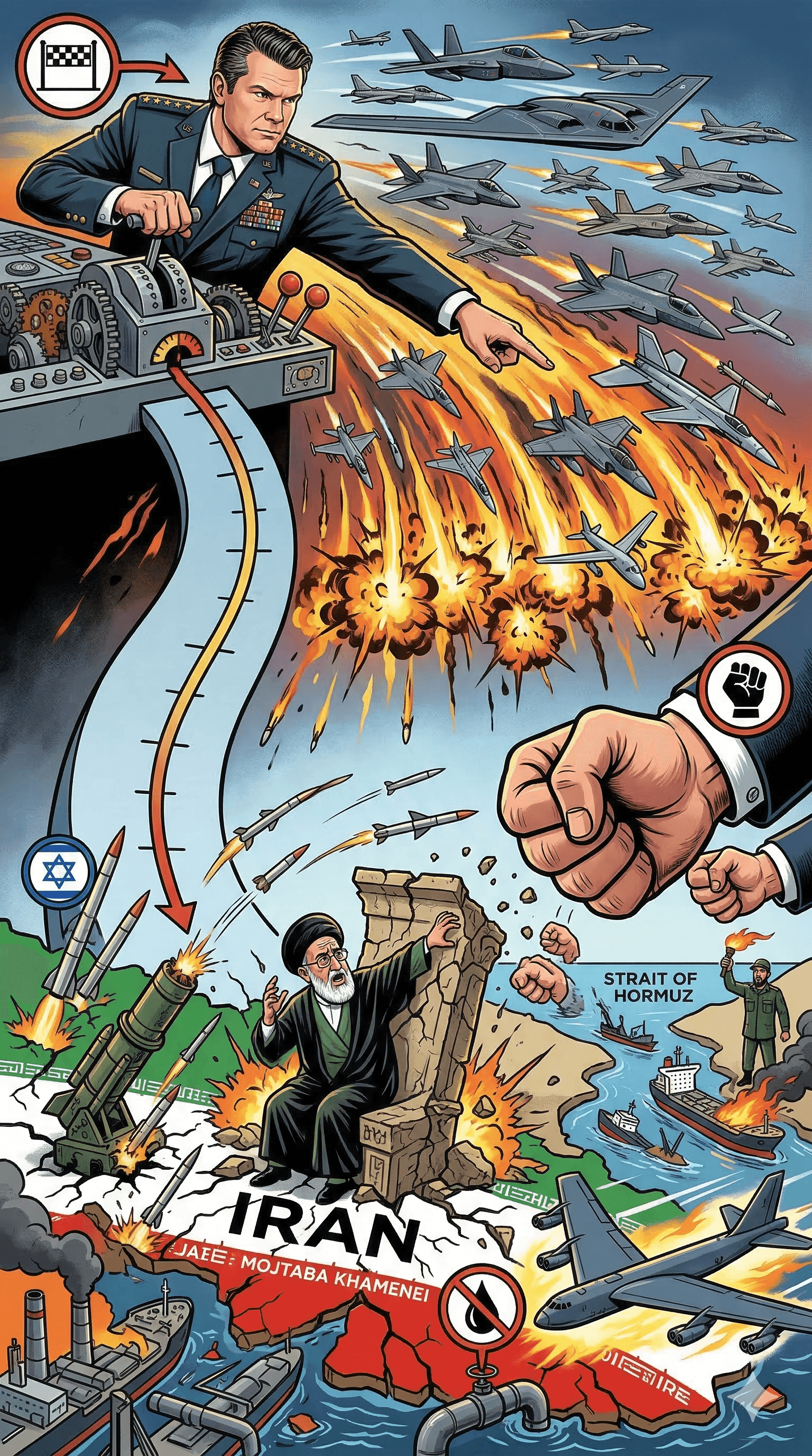 Political cartoon: US Declares ‘Most Intense Day of Strikes’ on Iran; Hegseth Says War Will End on ‘Our Timeline’