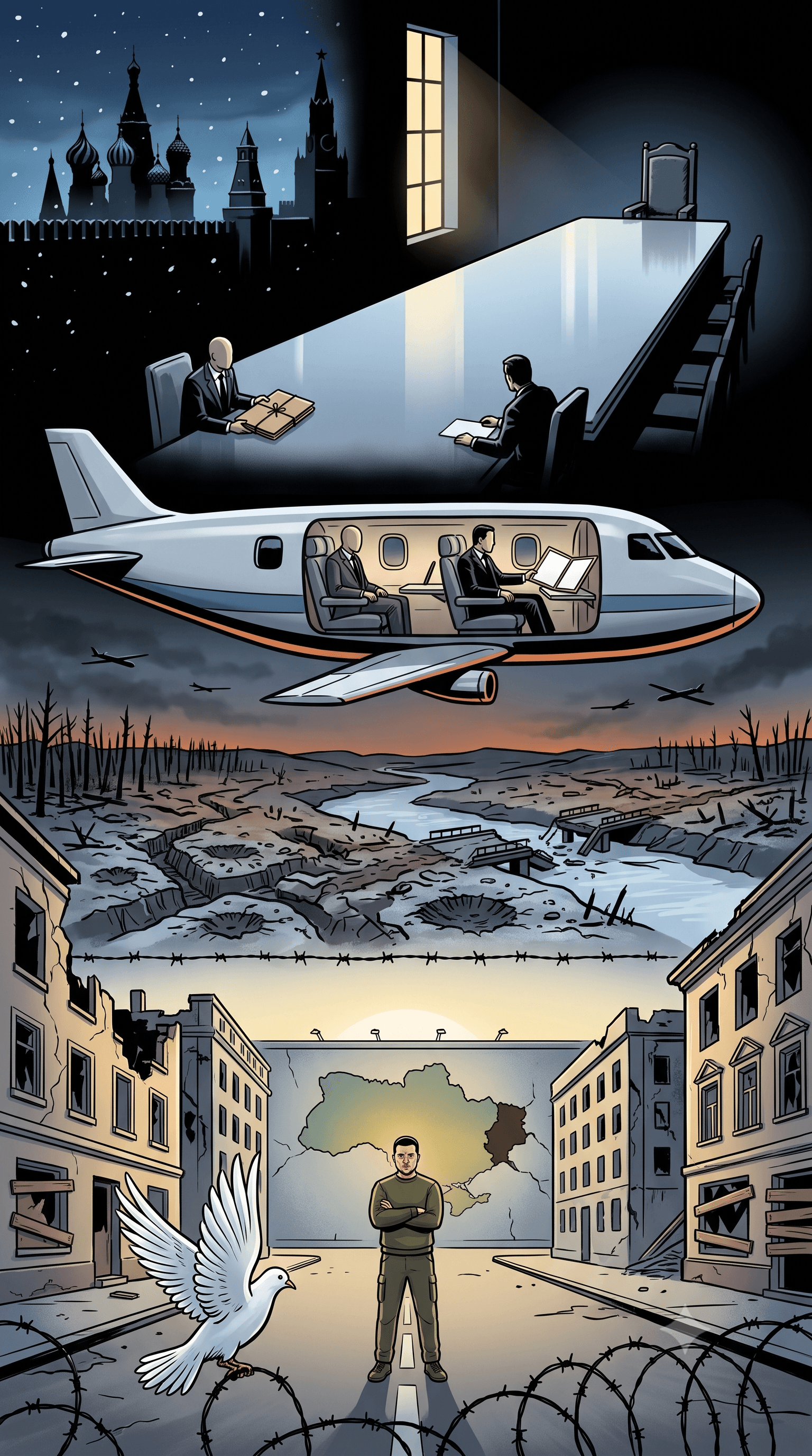 Political cartoon: US Envoys Witkoff and Kushner Arrive in Kyiv Following Extensive Talks with Putin