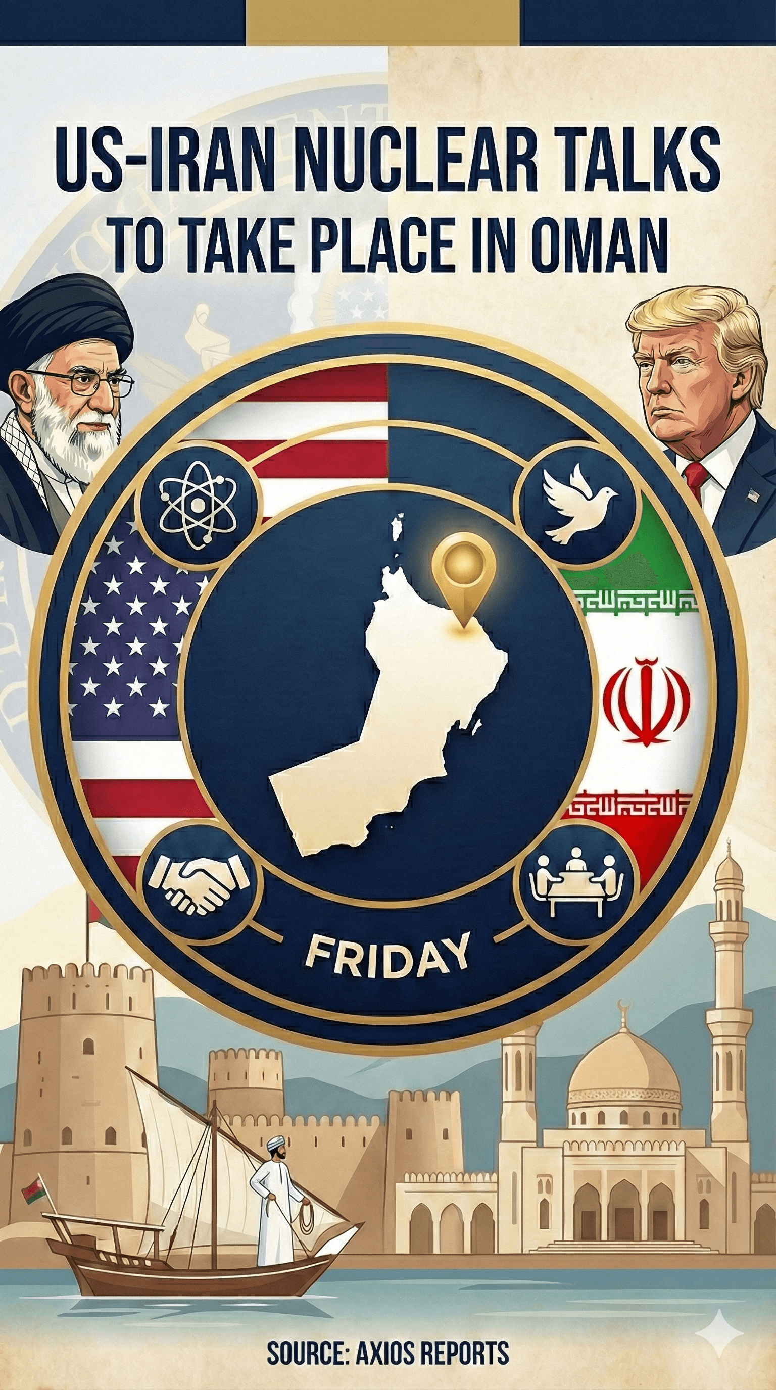 Political cartoon: US-Iran Nuclear Talks Set for Friday in Oman, Axios Reports: A Critical Step for Diplomacy