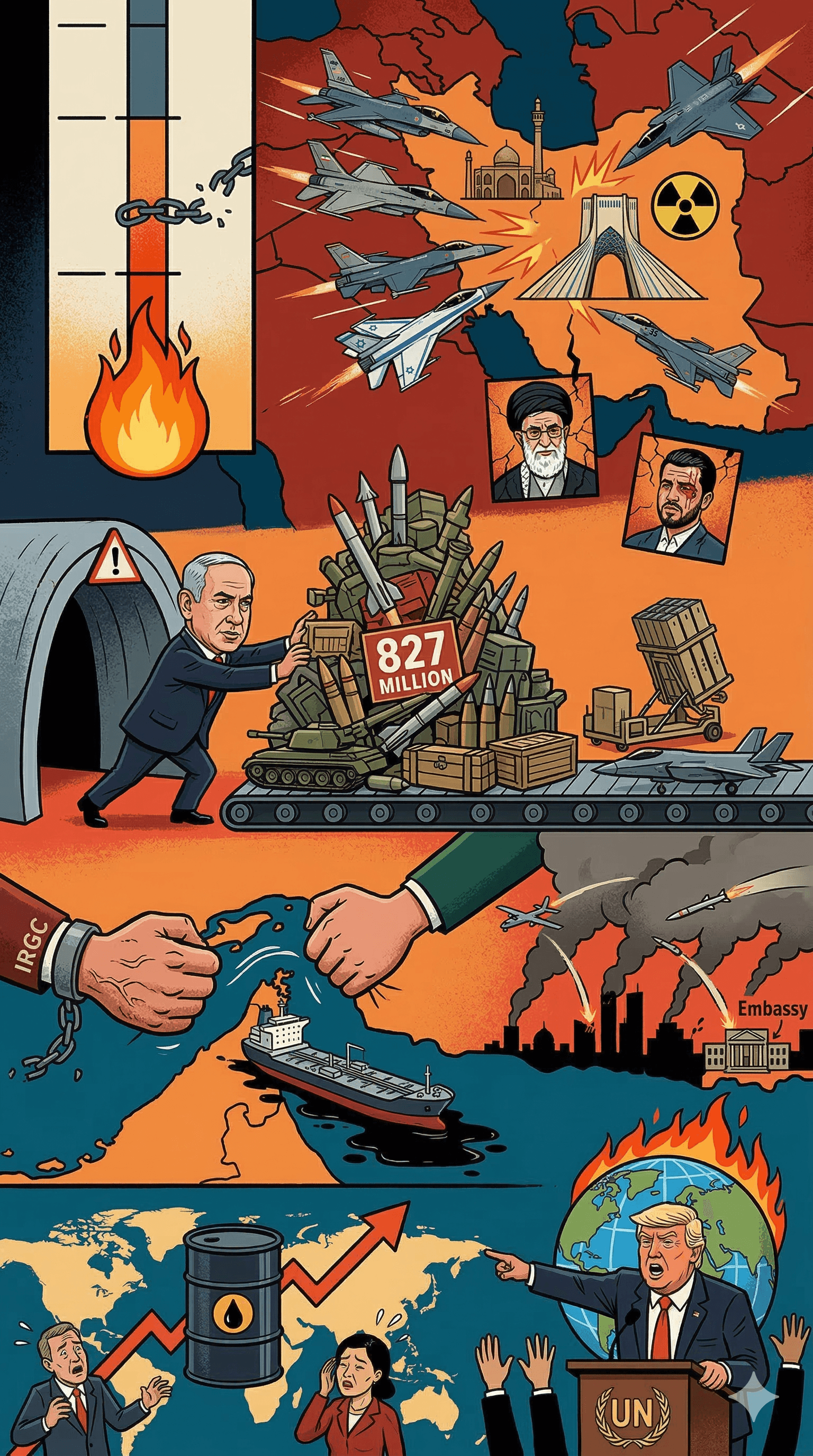Political cartoon: US-Iran War Live Updates: Israel Approves $827 Million Emergency Military Funding Amid Escalating Conflict